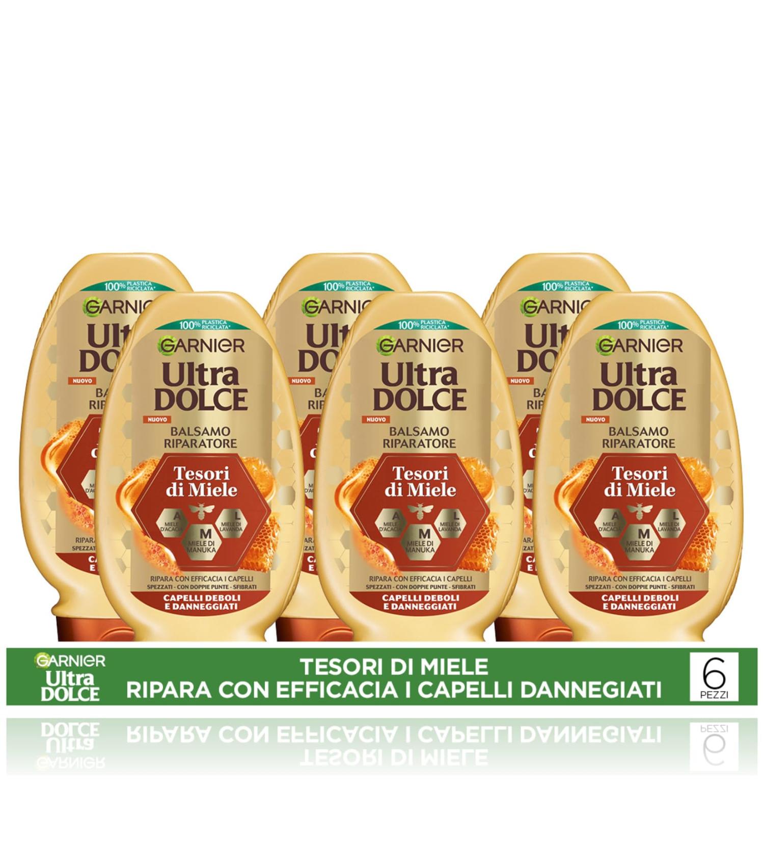 Garnier Garnier Ultra Doux Honey Treasures Multipack Repair Balm 97% Natural Origin For Damaged Hair Silicone-Free Pack of 6 x 250 ml
