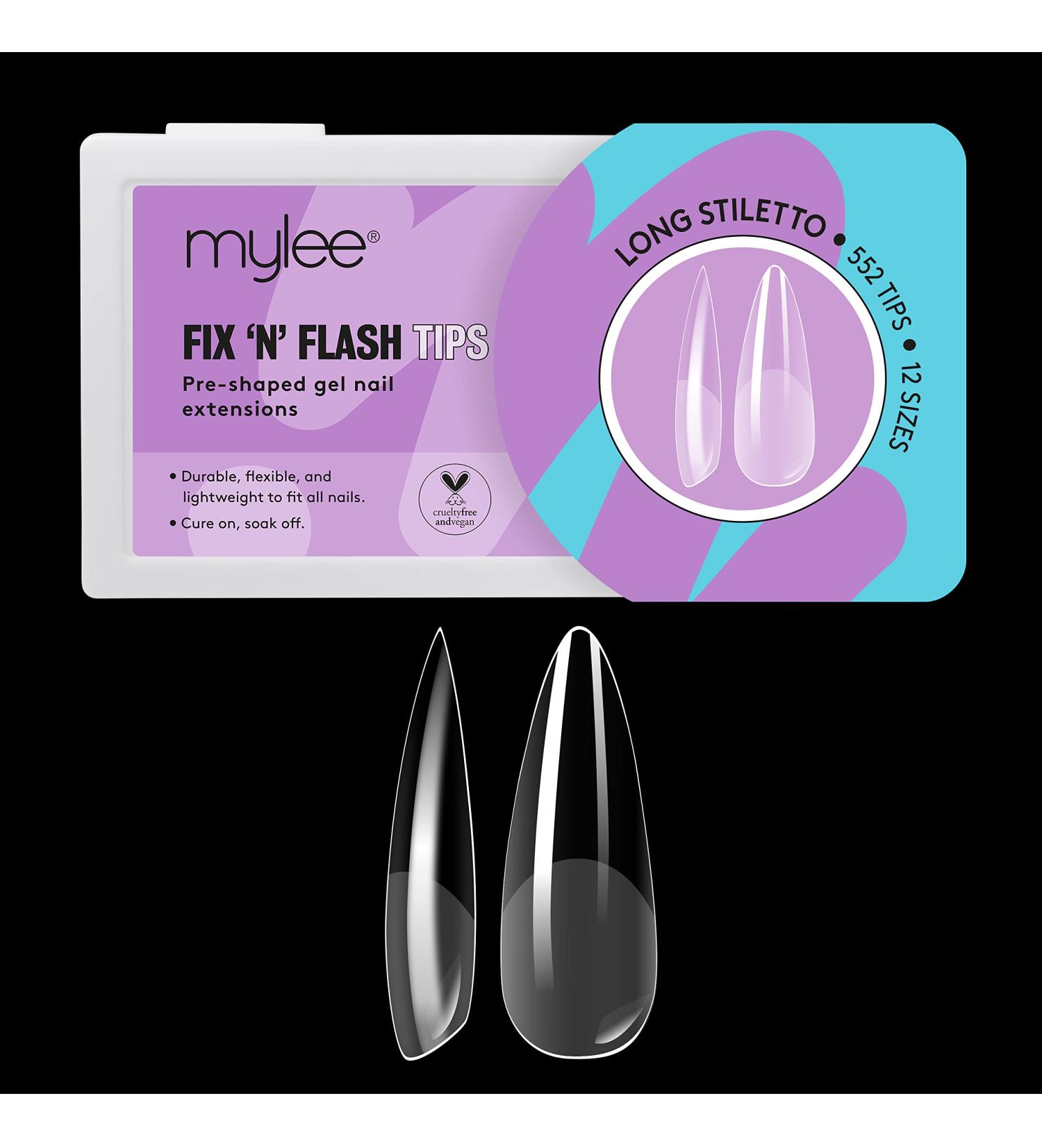 Mylee Fix N Flash Soft Gel Tips - Long Stiletto - 552 PCS | Full Cover Nail Extensions - Flexible & Resistant | Nail Art Gel in 12 Sizes - Perfect for All Nails - Buy Online on GoSupps.com