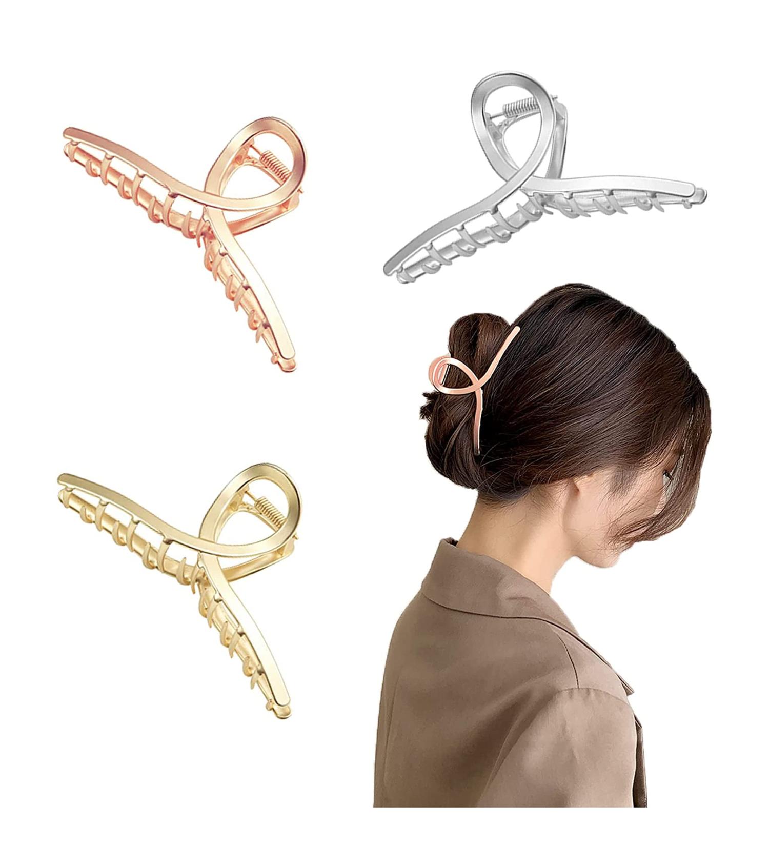 Pack of 3 Metal Non-Slip Hair Claw Clips for Women & Girls Perfect for Thick & Thin Hair - Buy Online on GoSupps.com