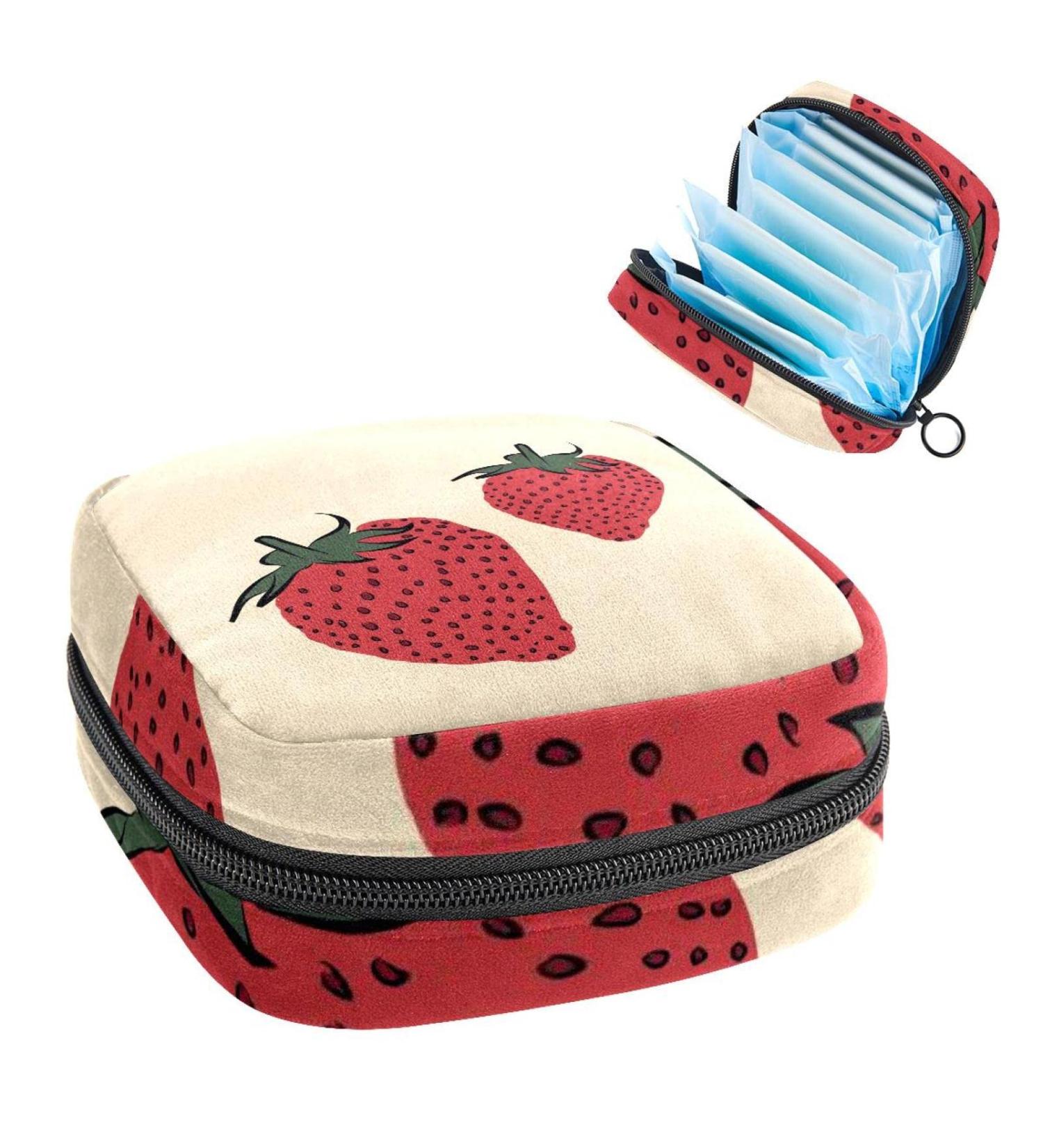 Women's Bonds Storage Pocket Stillpad Holder - Portable Period Kit & Feminine Product Bag with Strawberries Design | Color 3 - Buy Online on GoSupps.com