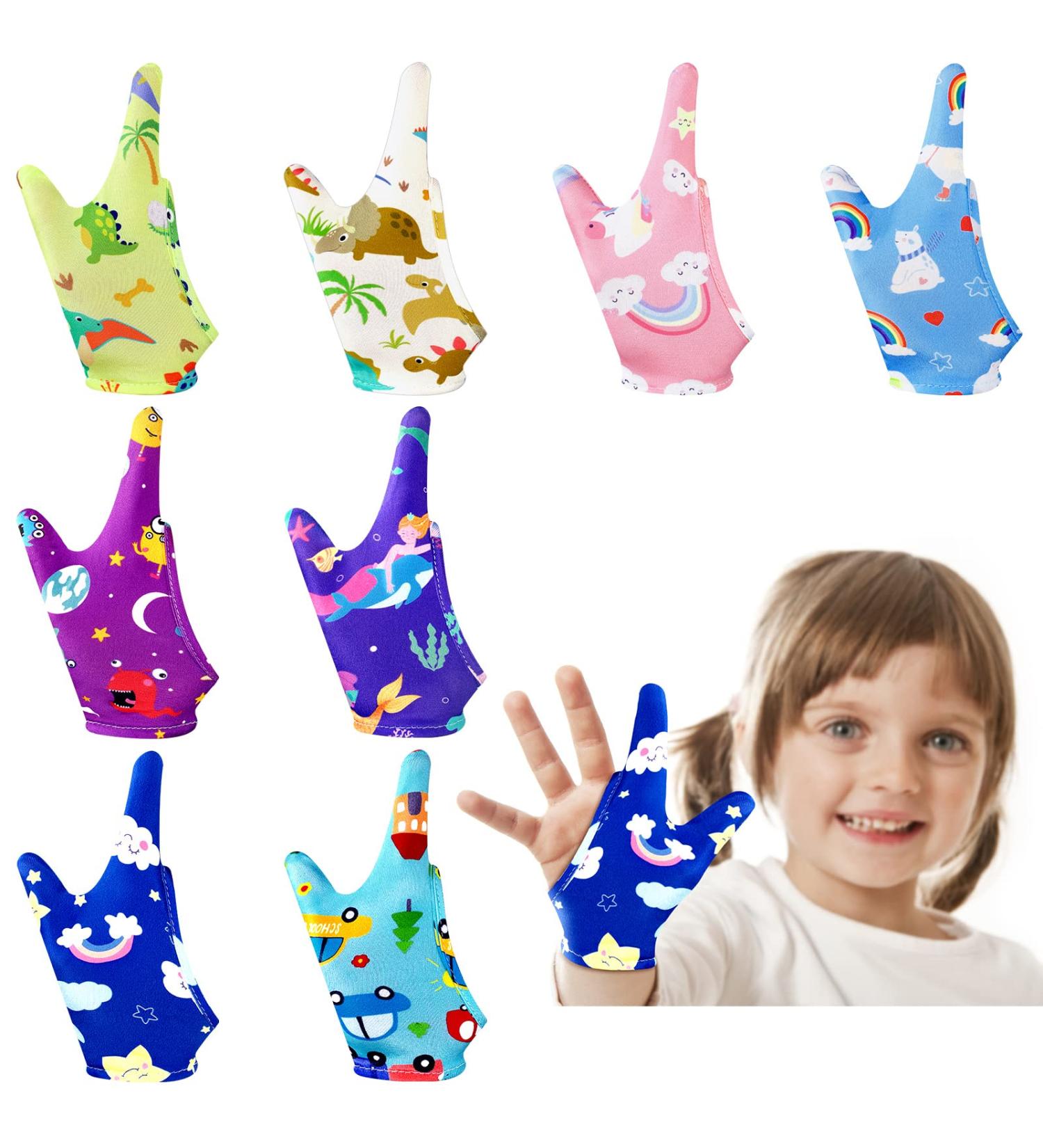 16 Pcs Kids Thumb Sucking Gloves - Breathable Thumb Guard for Nail Biting - Cute Finger Stopper - 8 Styles Available - Ages 3-6 Years - Buy Online on GoSupps.com