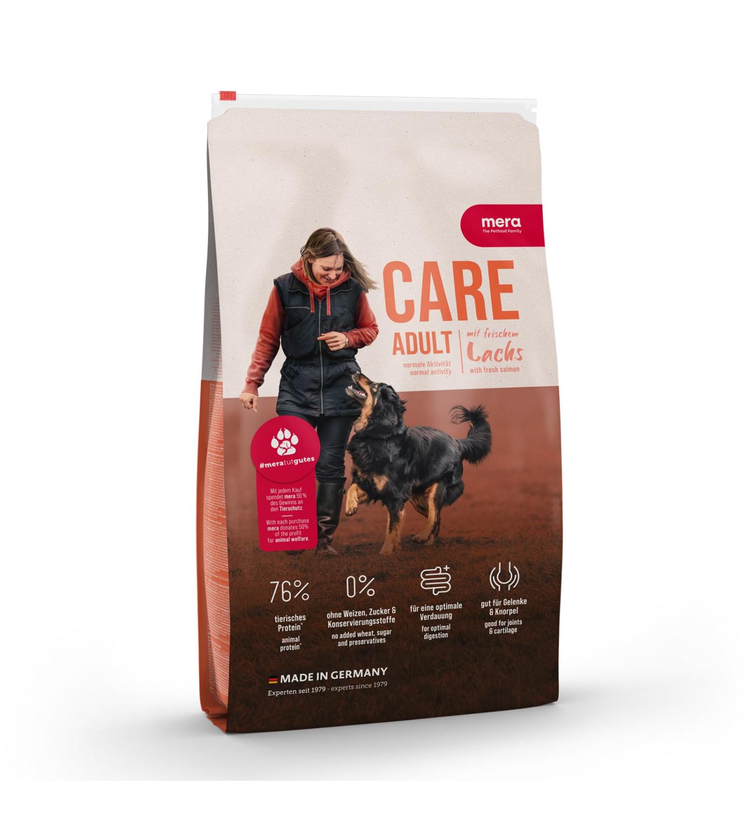 mera Care Adult Salmon (3 x 1 kg) Food for Normally Active Dogs with 76% animal protein wheat free - Buy Online on GoSupps.com
