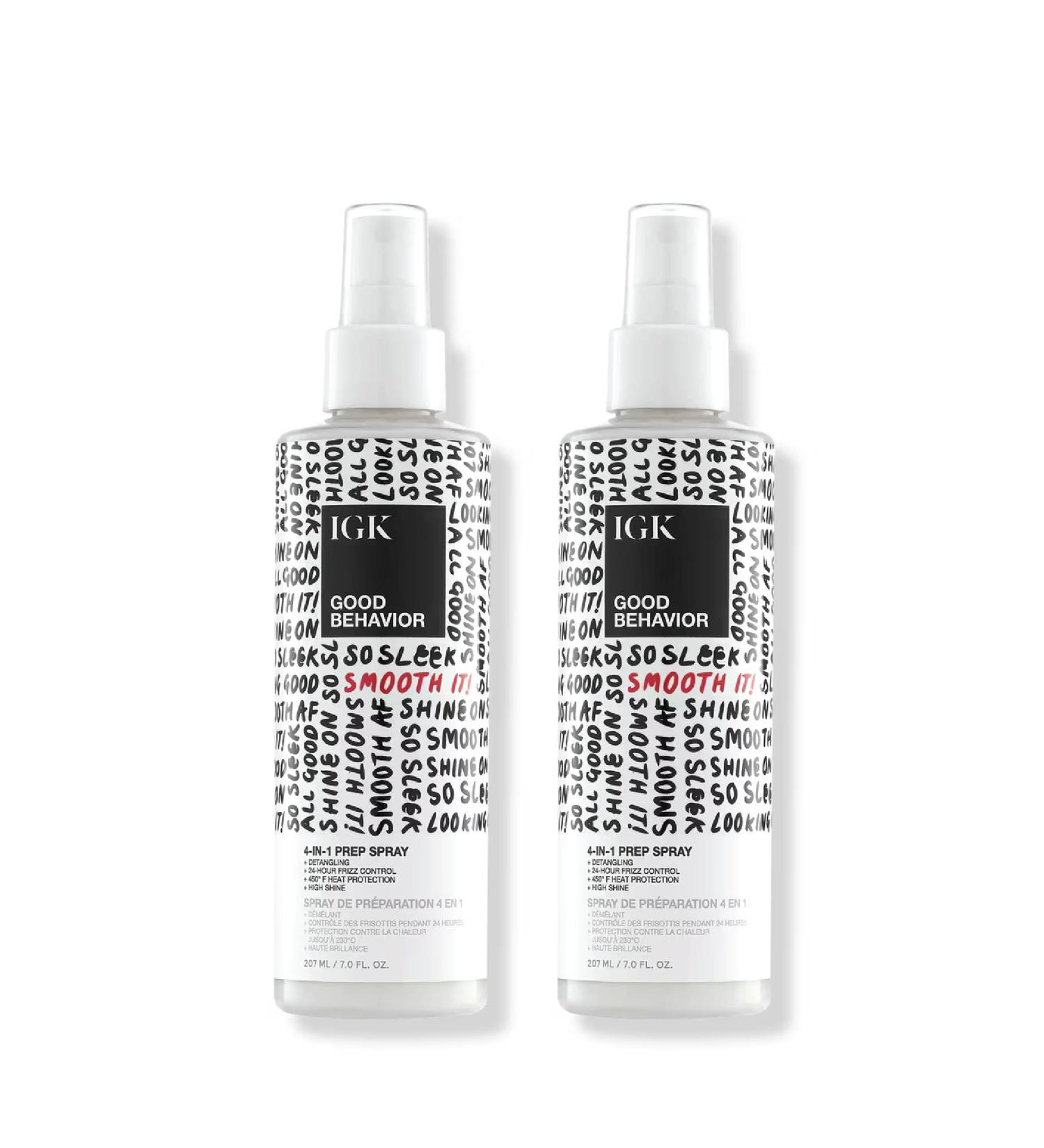 IGK GOOD BEHAVIOR 4-in-1 Prep Spray | Leave In + Detangle + Heat Protectant | Vegan + Cruelty Free | 7 Fl Oz (Pack of 2) - Buy Online on GoSupps.com