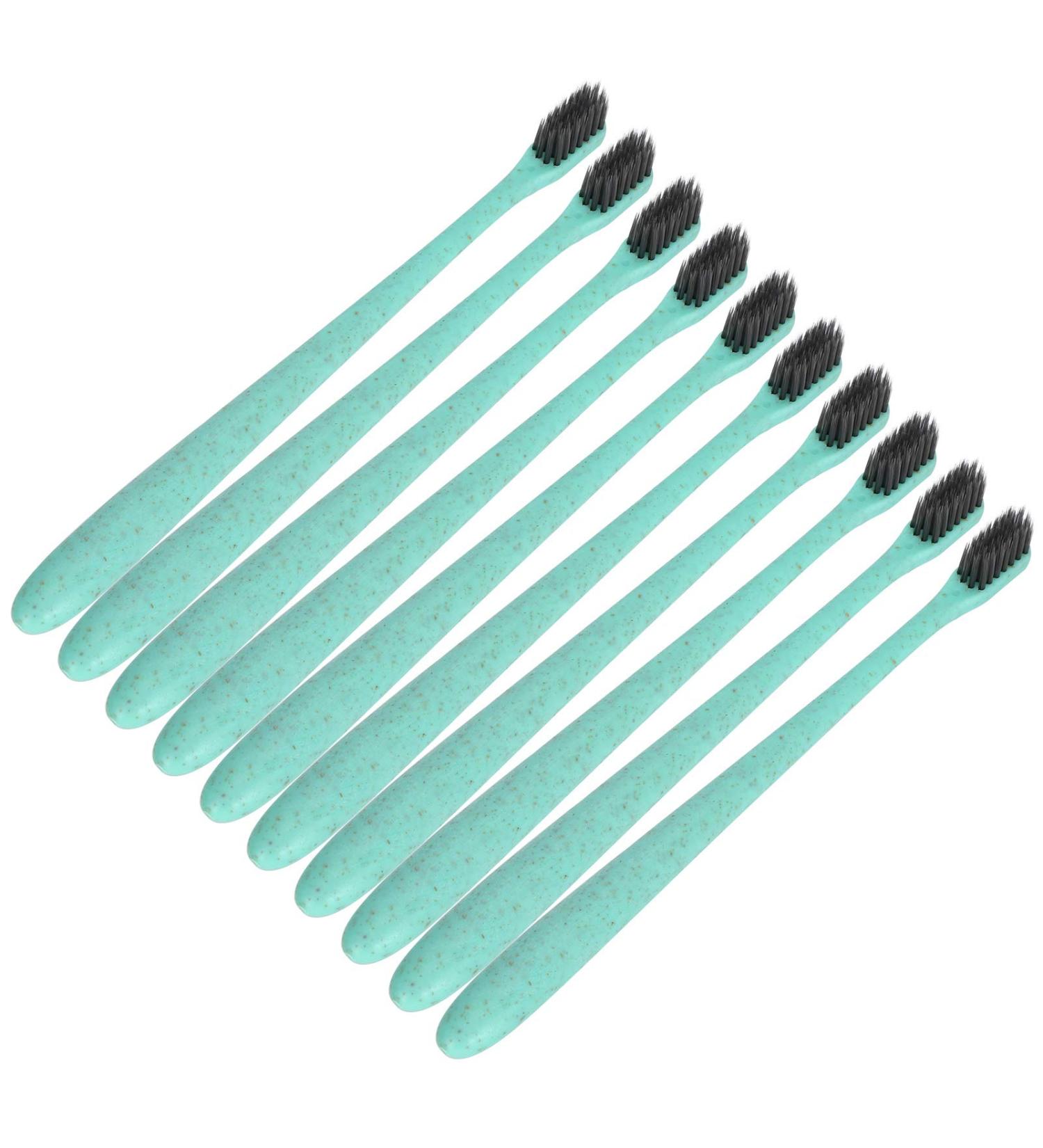 Jauarta 50pcs Disposable Wheat Straw Toothbrush with Tube | Eco-Friendly Portable Travel Oral Care (Green Belt Tube) - Buy Online on GoSupps.com