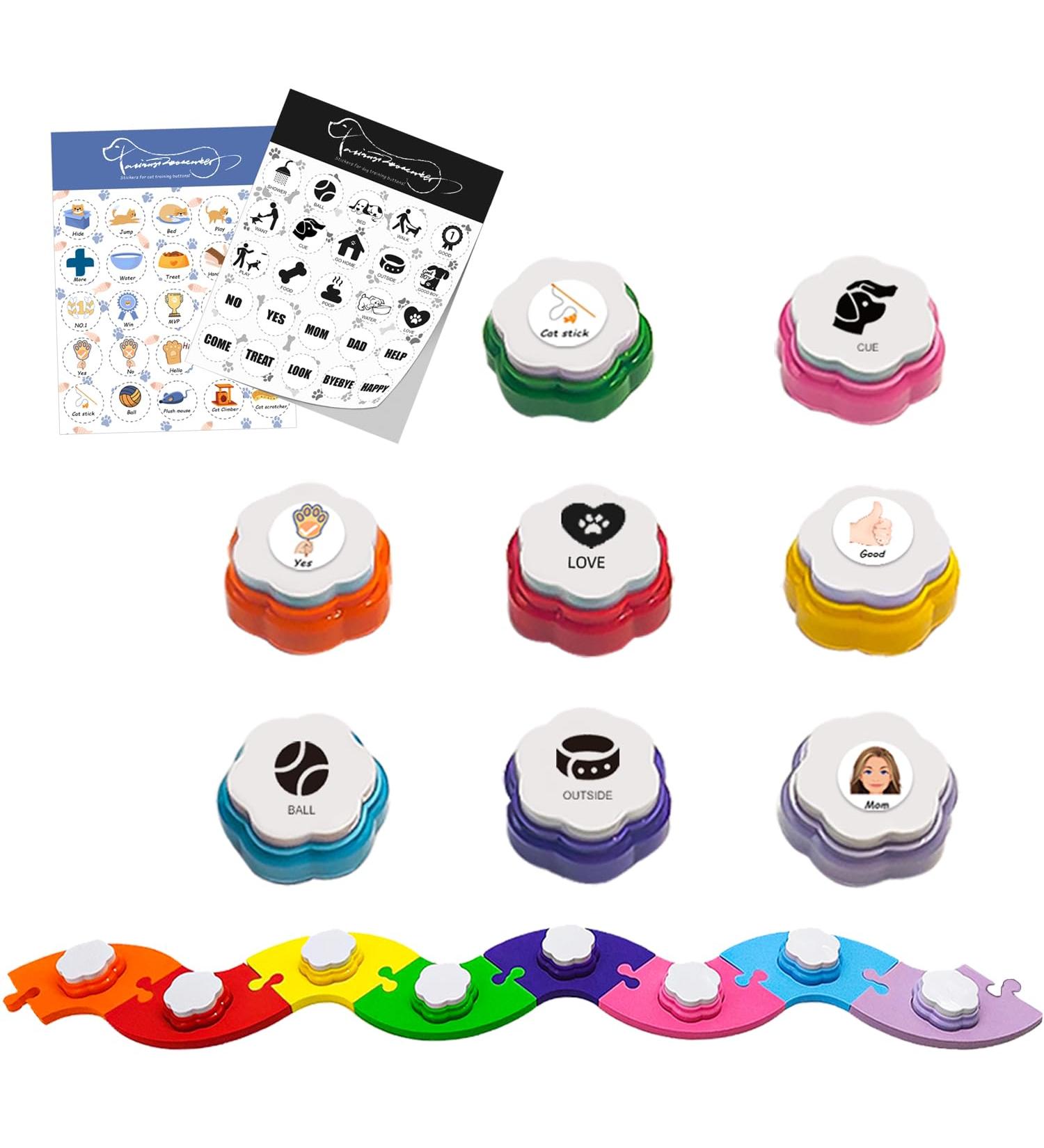 Shop Mmggaish 8 Colorful Dog Buttons for Communication | Complete Pet Training Set with 50 Stickers & Fixing Pads | International Shipping Available - Buy Online on GoSupps.com