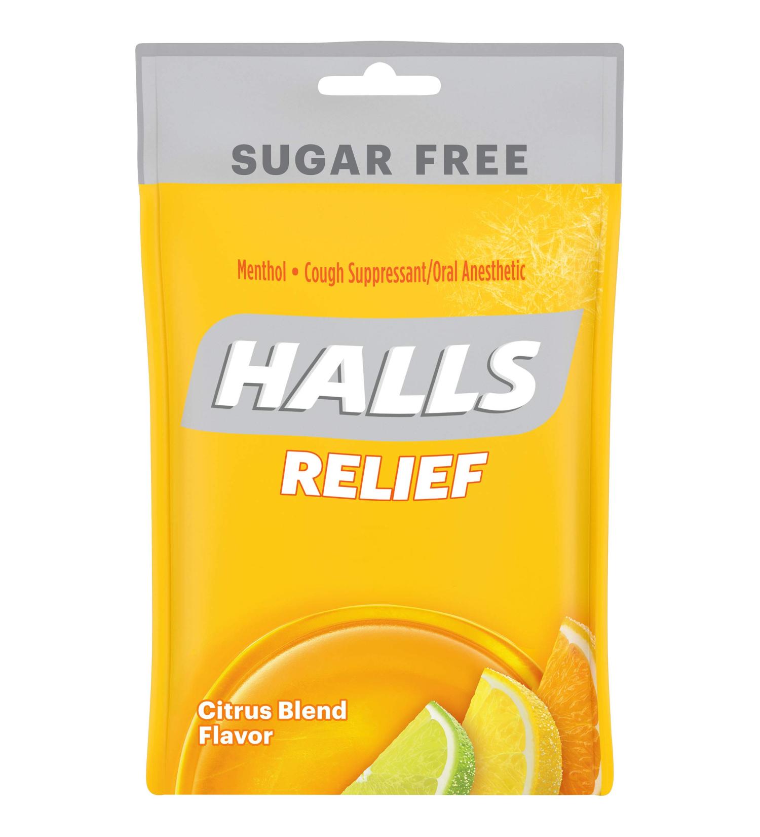 HALLS Relief Sugar Free Citrus Blend Cough Drops - 25 Count Bag - Buy Online on GoSupps.com
