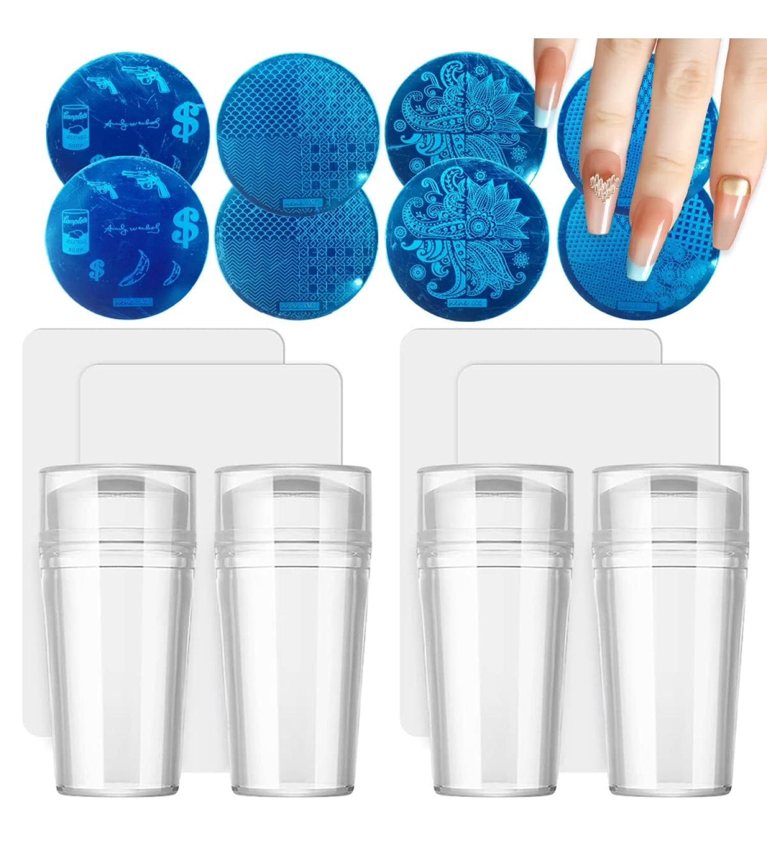 saijer Nail Art Stamper 4 PCS Silicone Nail Art Stamper With Scrapers 8 PCS Nail Art Stamping Plates Transparent Jelly Nail Stamp Manicure Tools Nail Plates Soft Stamper for DIY Nail Art Design - Buy Online on GoSupps.com