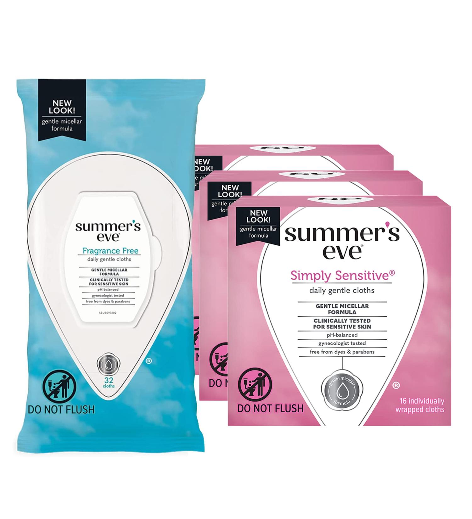 Summer's Eve Feminine Cloths Variety Pack - 14 Count Simply Sensitive Skin & 32 Count Fragrance Free Cloths - Buy Online on GoSupps.com