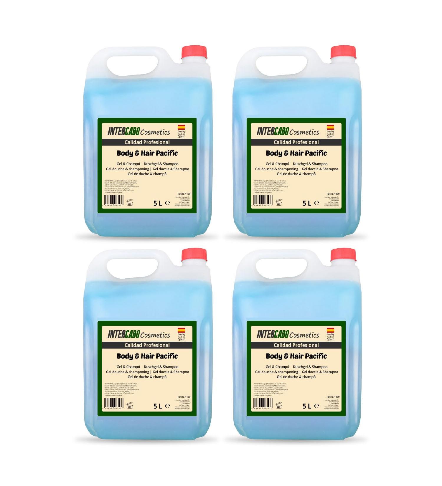  INTERCABO Set of 4 bottles of shower gel and shampoo - Shower gel 5L - Shower gel refill - Hotel services - Gel and shampoo - Hotel gels - Shower gel and shampoo fresh blue - Buy Online on GoSupps.com