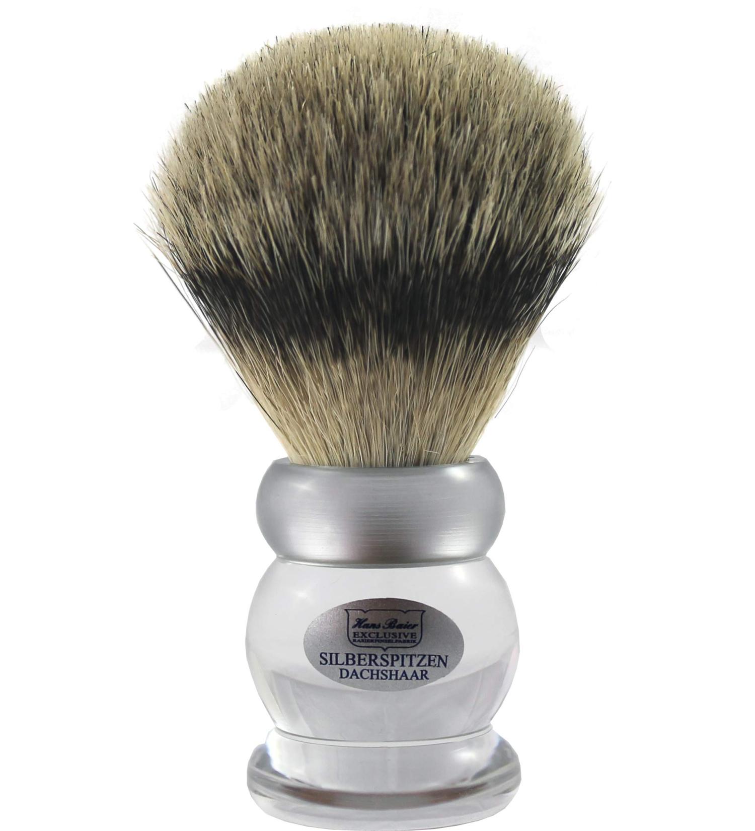 Hans Baier Exclusive shaving brush acrylic clear - size 2 silver stripe