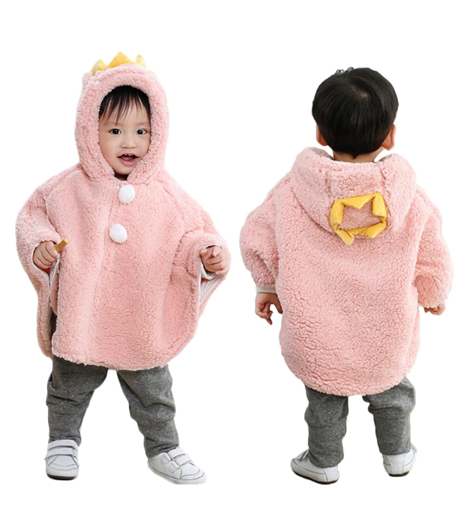 ITODA Toddler Winter Fleece Hooded Cape Coat - Pink (0-3 Years) - Buy Online on GoSupps.com