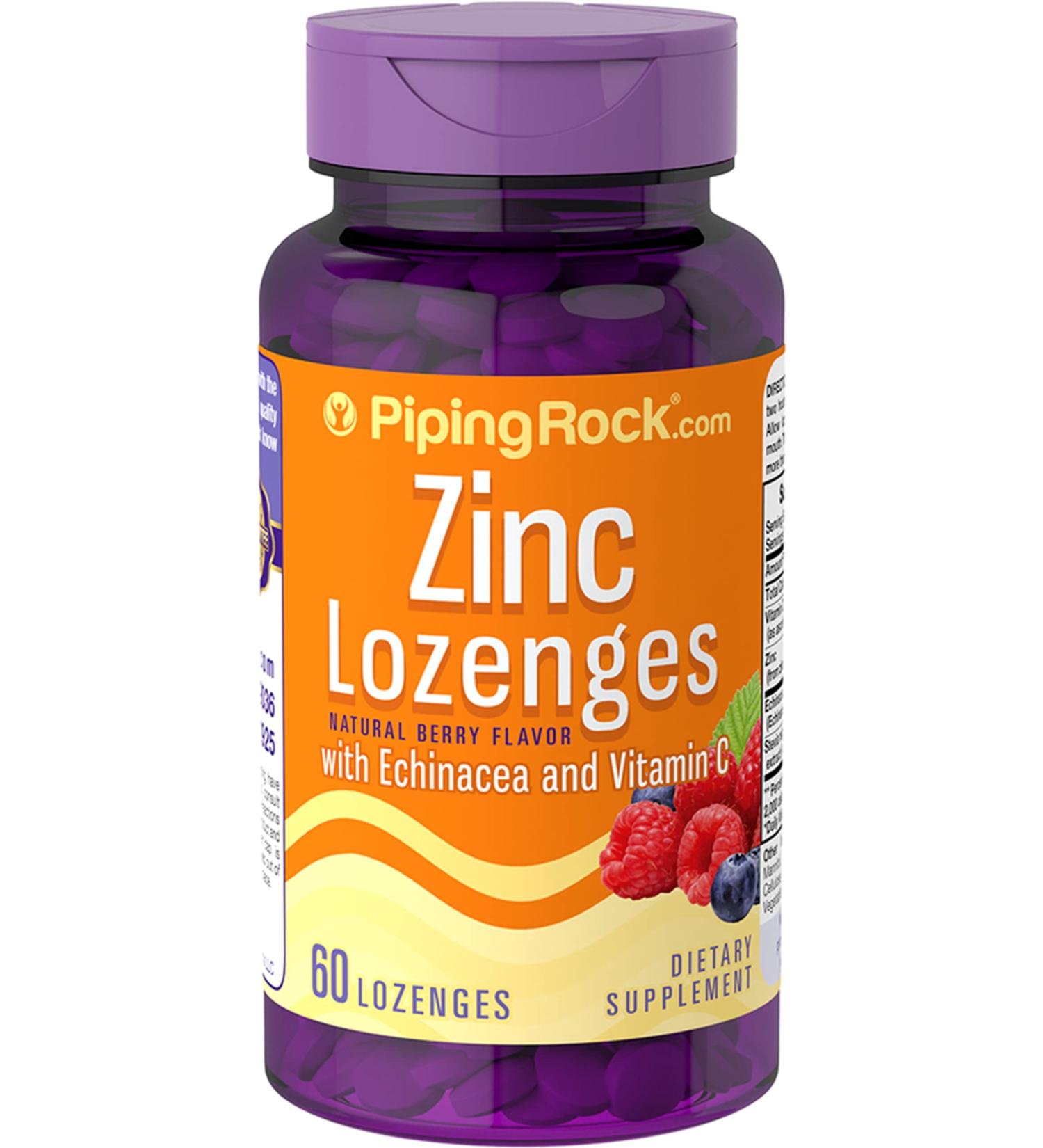 Piping Rock Zinc Lozenges | 60 Count | with Vitamin C, Echinacea | Vegetarian, Gluten Free, Non-GMO - Buy Online on GoSupps.com