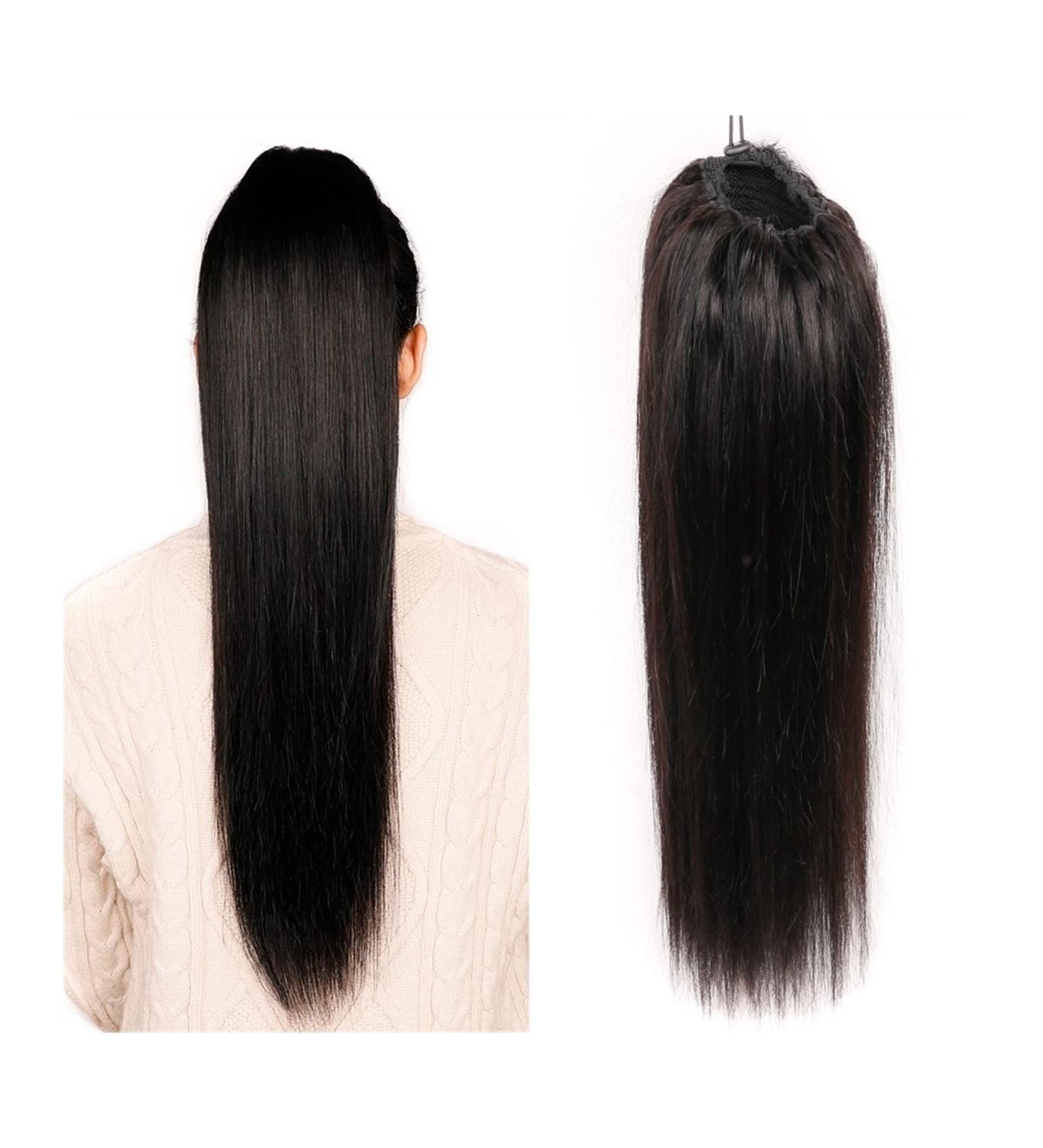 Hair Chignon Long Straight Hair Ponytail with Drawstring Hair Pieces Ponytail Extension Brazilian Real Hair for Black Women Wig Bun Messy Bun Hair Piece (Color : Black Size : 18inches 150g) - Buy Online on GoSupps.com