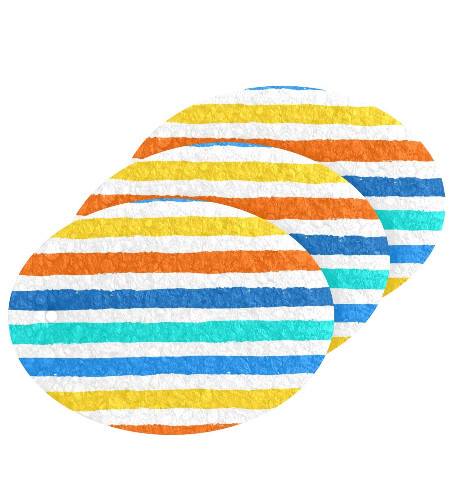 3-Pack Cleaning Kitchen Sponges Oval Colorful Stripes Kitchen Cellulose Dishwashing Wood Pulp Cotton - Buy Online on GoSupps.com