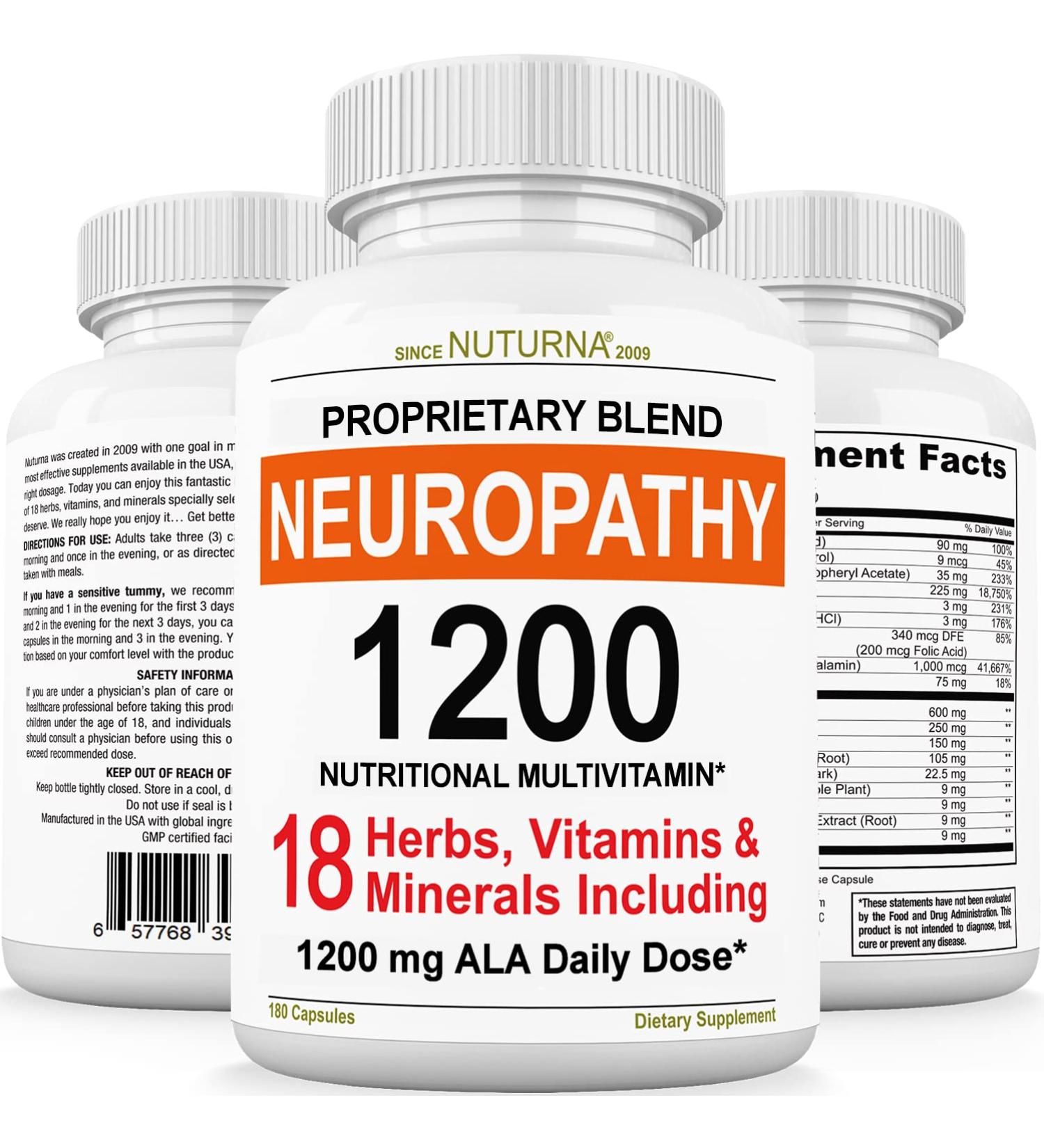 Neuropathy Nerve Nutritional Blend | 1200mg Alpha Lipoic Acid & Benfotiamine | Natural Renew Vitamins | 180 Pills - Buy Online on GoSupps.com
