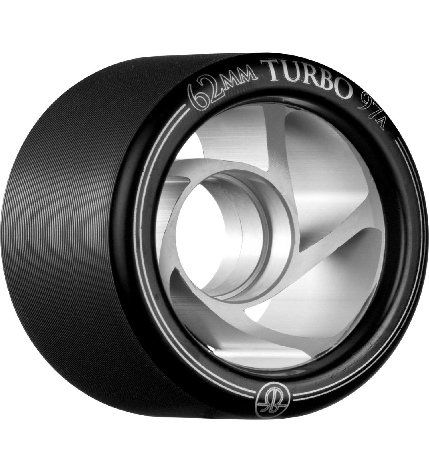 RollerBones Turbo Speed/Derby Roller Skate Wheels w/Clear Aluminum Hub (8 Packs) 62mm Black