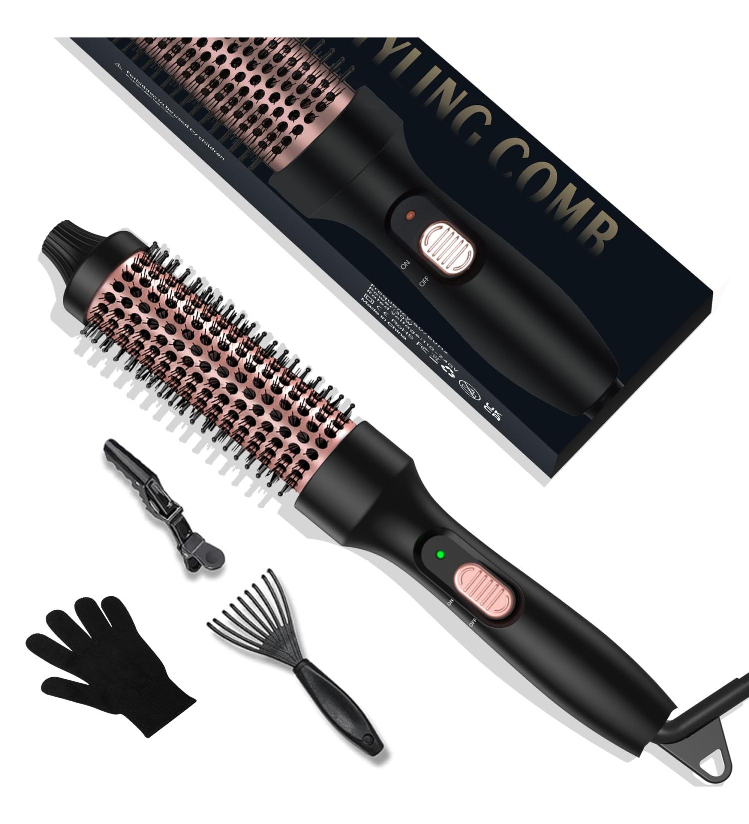 32MM Thermal Hair Brush for Curling & Straightening | Dual Voltage Hot Comb Curling Wand | Hair Styling Iron Brush for Root Volume & Loose Curls | Ideal Gift for Women | Black Gold - Buy Online on GoSupps.com