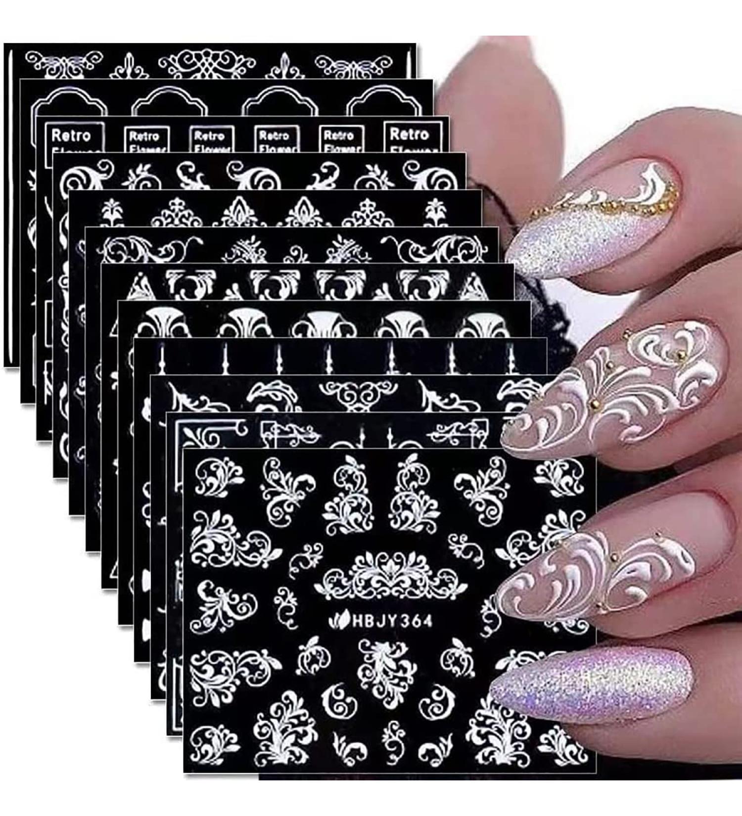 White 3D Lace Flower Nail Stickers - Self Adhesive Floral Decals for Wedding Nail Designs | Manicure Decorations - Buy Online on GoSupps.com