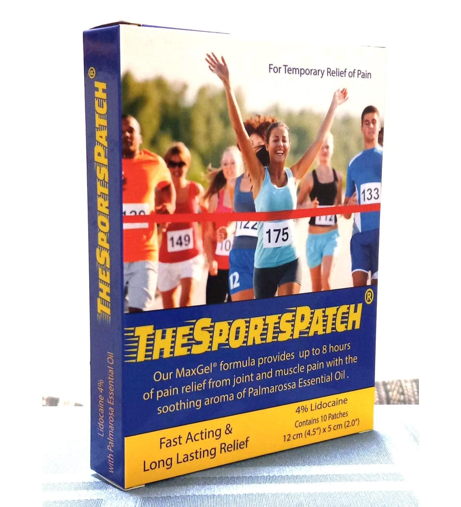 The Sports Patch - Lidocaine 4% Pain Relief | Easy Application | Lasts 8 Hours | Recover Faster with Palmarosa Oil | International Shipping Available - Buy Online on GoSupps.com