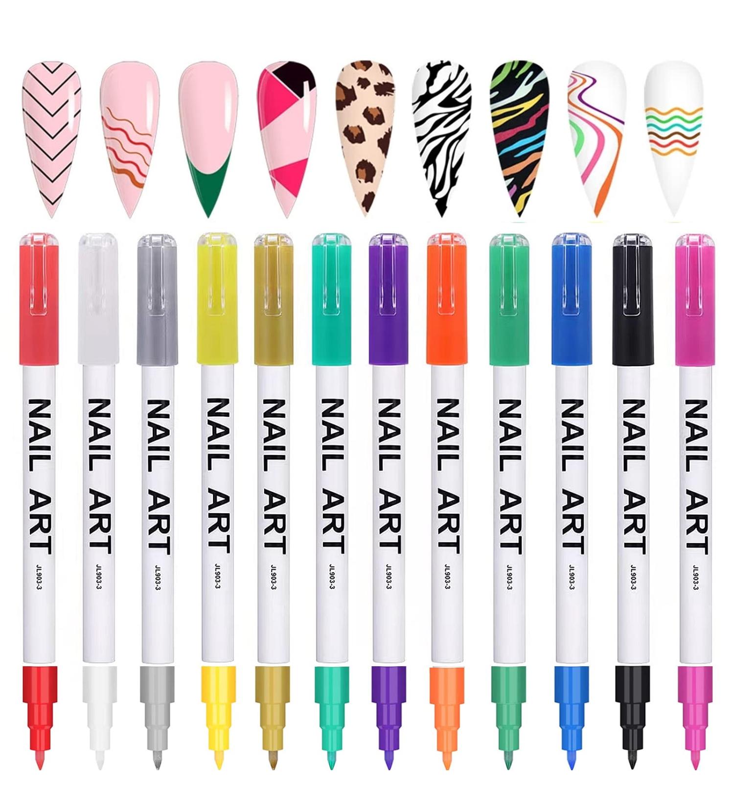 Gorvalin 12 Colors Nail Art Pens - 3D Nail Polish Graffiti Dotting Liner Pen Set for DIY Nail Design - Buy Online on GoSupps.com