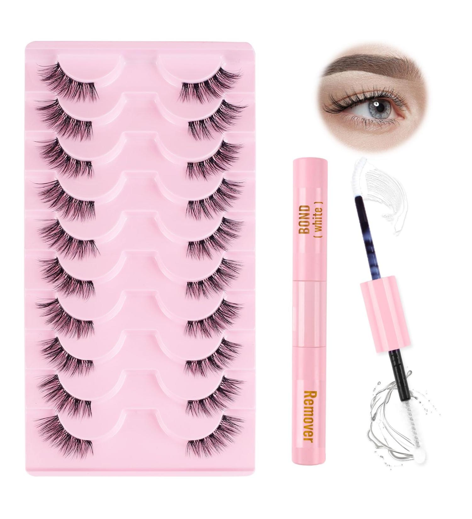 Oreola Half Lashes Kit Clear Band with Bond&Remover Wispy False Eyelashes Natural Look Cat Eye Lashes 10 Pairs 3/4 Corner Lashes Reusable Fake Lashes - Buy Online on GoSupps.com