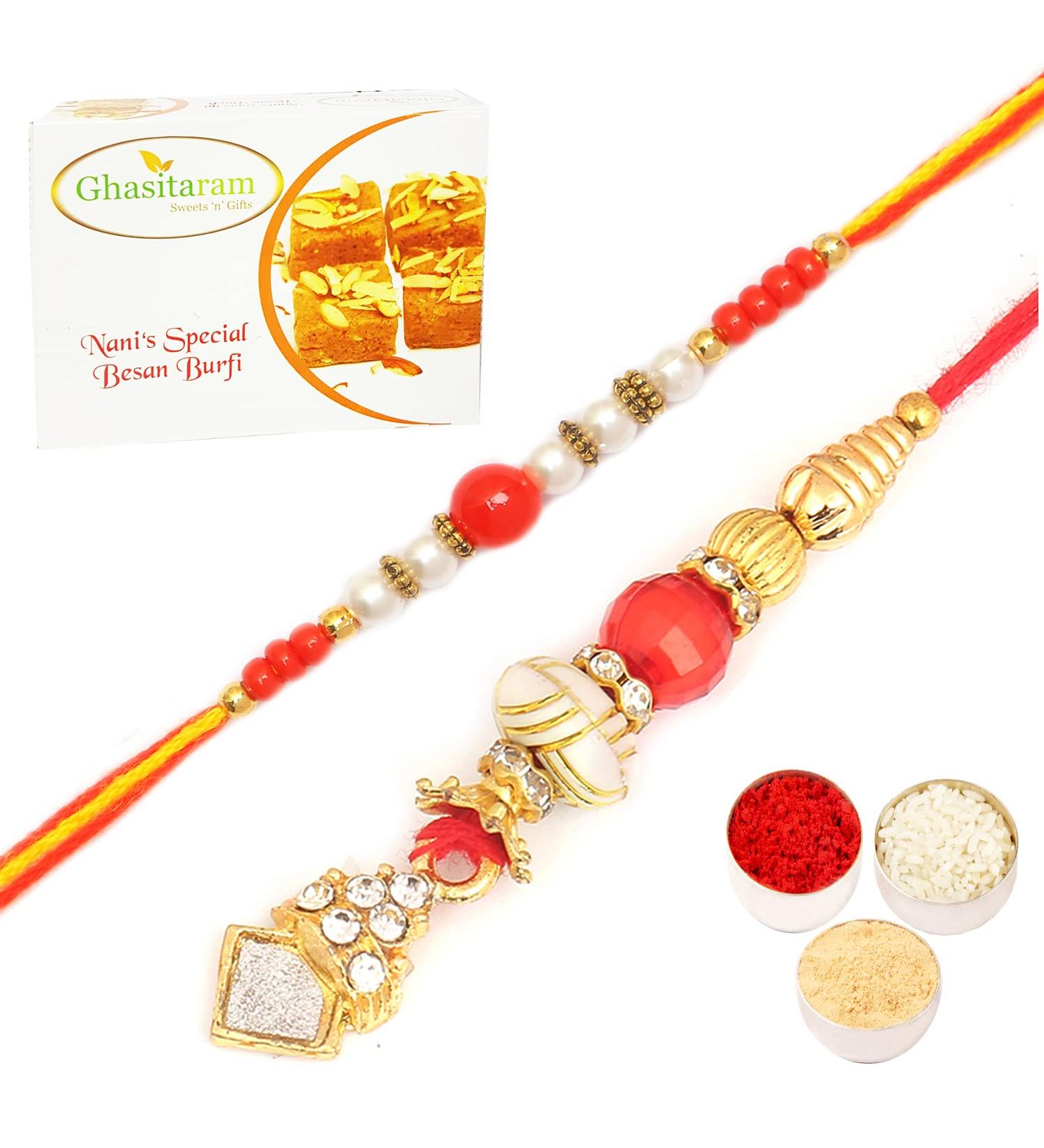 Ghasitaram Gifts Rakhis Online - Rakhi for Brother- Trust Alaways Bhaiya Bhabhi Rakhi with 200 GMS of Besan Barfi Rakhi Set with 200 gms of Besan Barfi - Buy Online on GoSupps.com