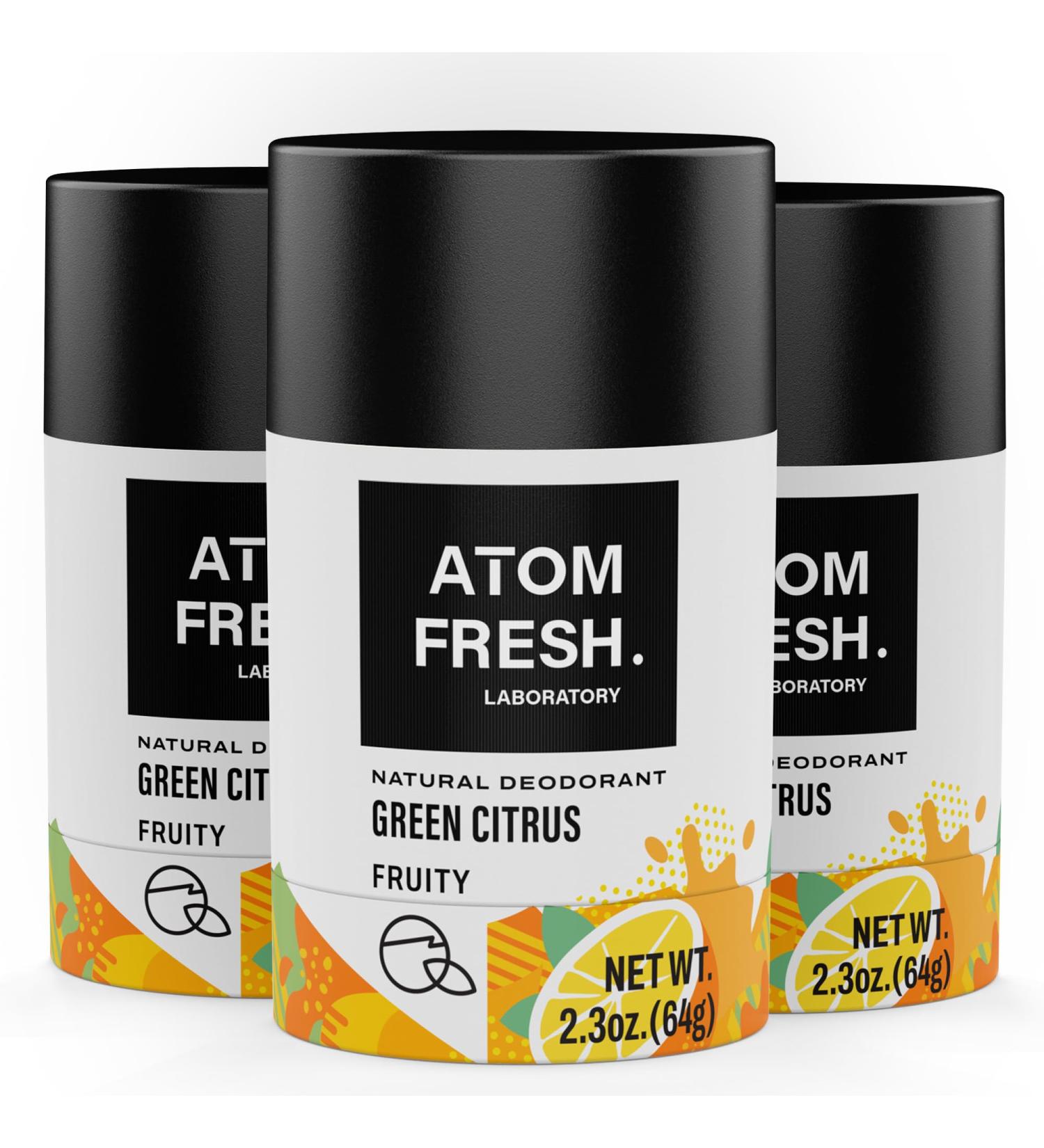 Atom Fresh Natural Deodorant - Aluminum Free Baking Soda Free Long-Lasting Odor Control - Green Citrus - 3 Pack (2.3 Oz Each) - Skin Safe & Eco-Friendly - Buy Online on GoSupps.com