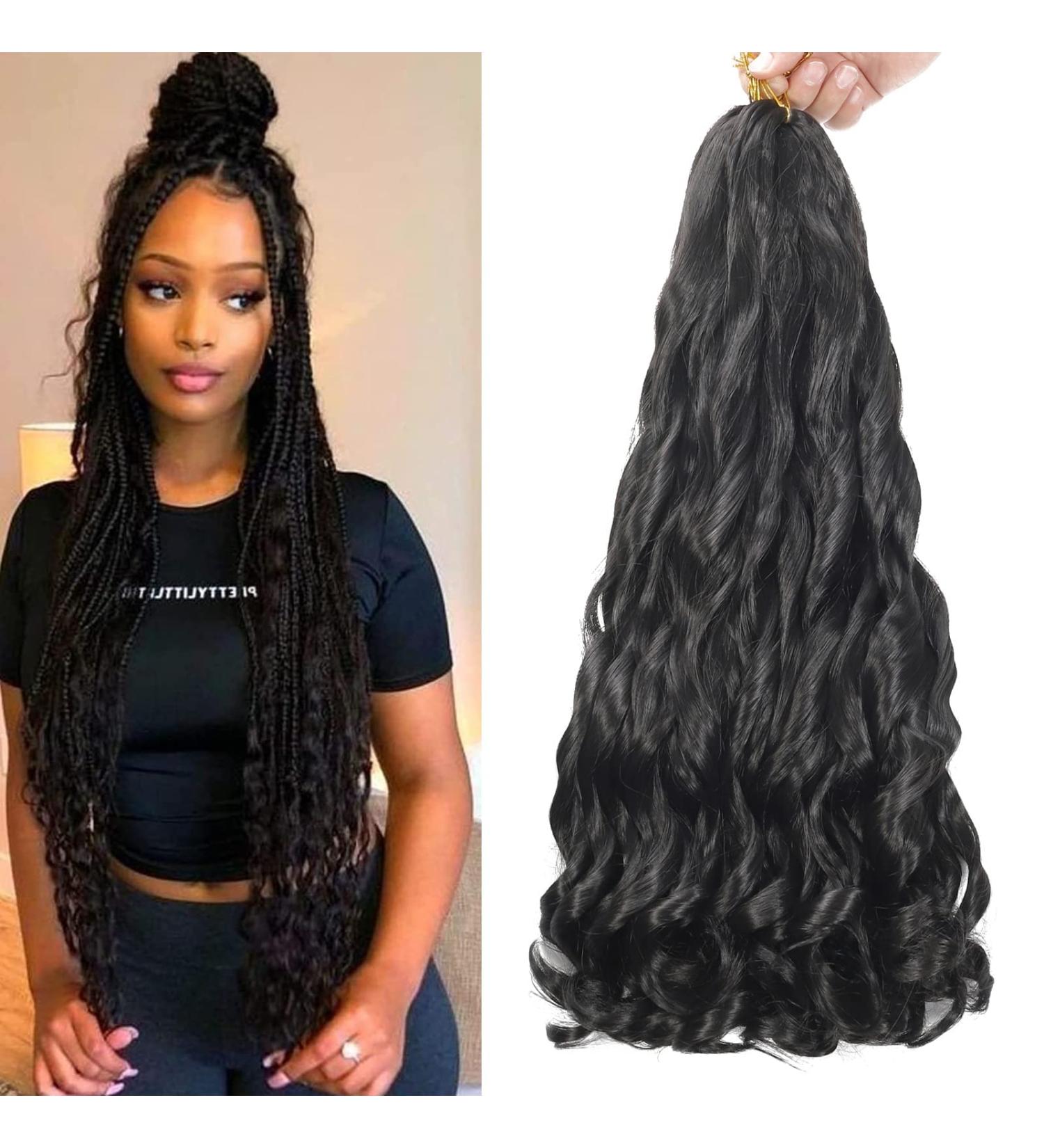 8 Packs 24 inch French Curly Braiding Hair in 1B - Pre Stretched Loose Wave Crochet Hair | Bouncy Yaki Braiding Extensions - Pack of 8 - Buy Online on GoSupps.com