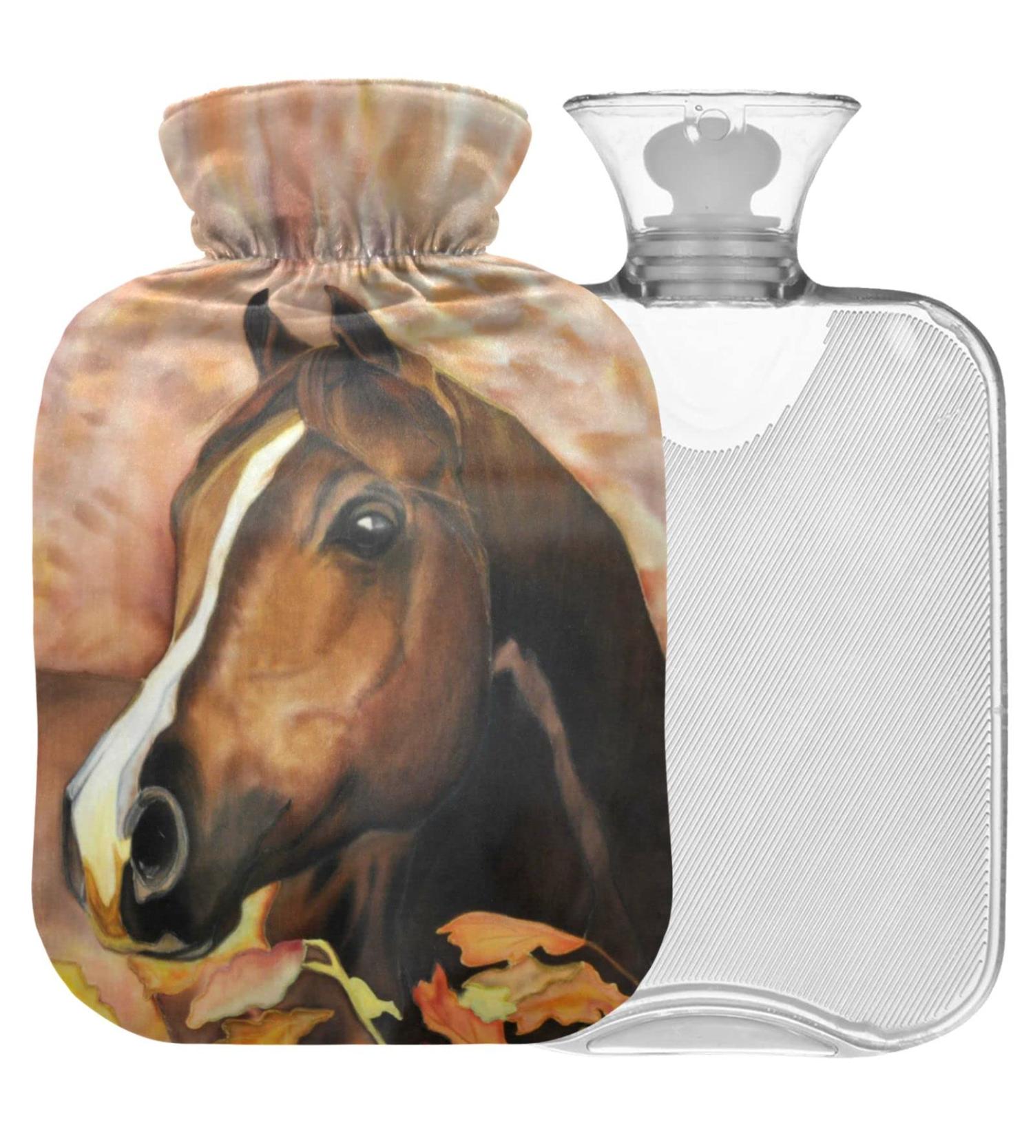 NAANLE 2L Hot Water Bottle with Lid - Horse Print | Pain Relief & Warm Comfort for Bed & Feet | Heat & Cold Therapy - Buy Online on GoSupps.com