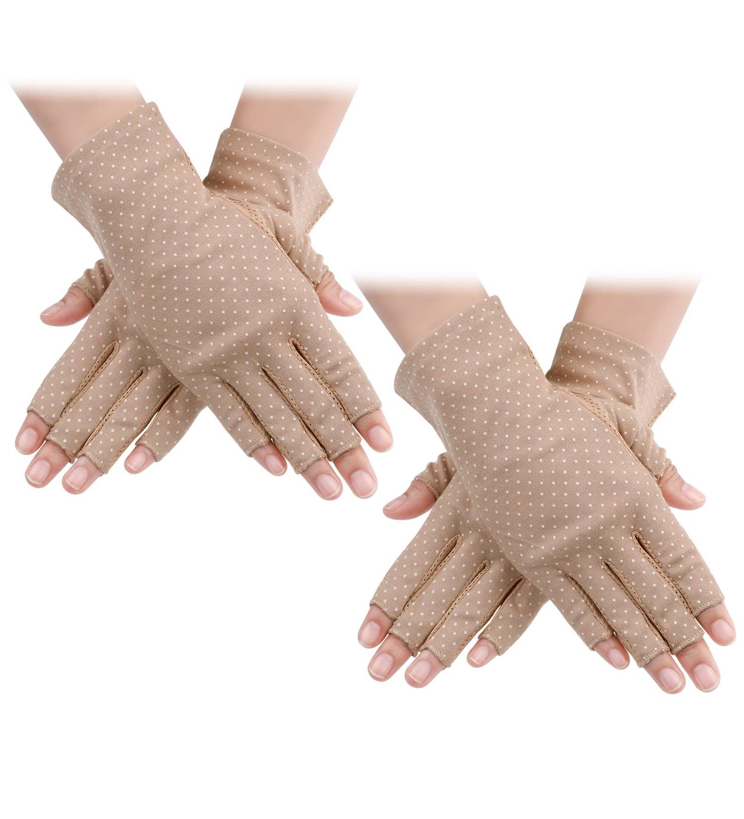 Yolev Women's Anti-UV Fingerless Gloves - Sun Protection Bicycle Riding Gloves - Summer Outdoor Cycling Gear in Khaki - Buy Online on GoSupps.com