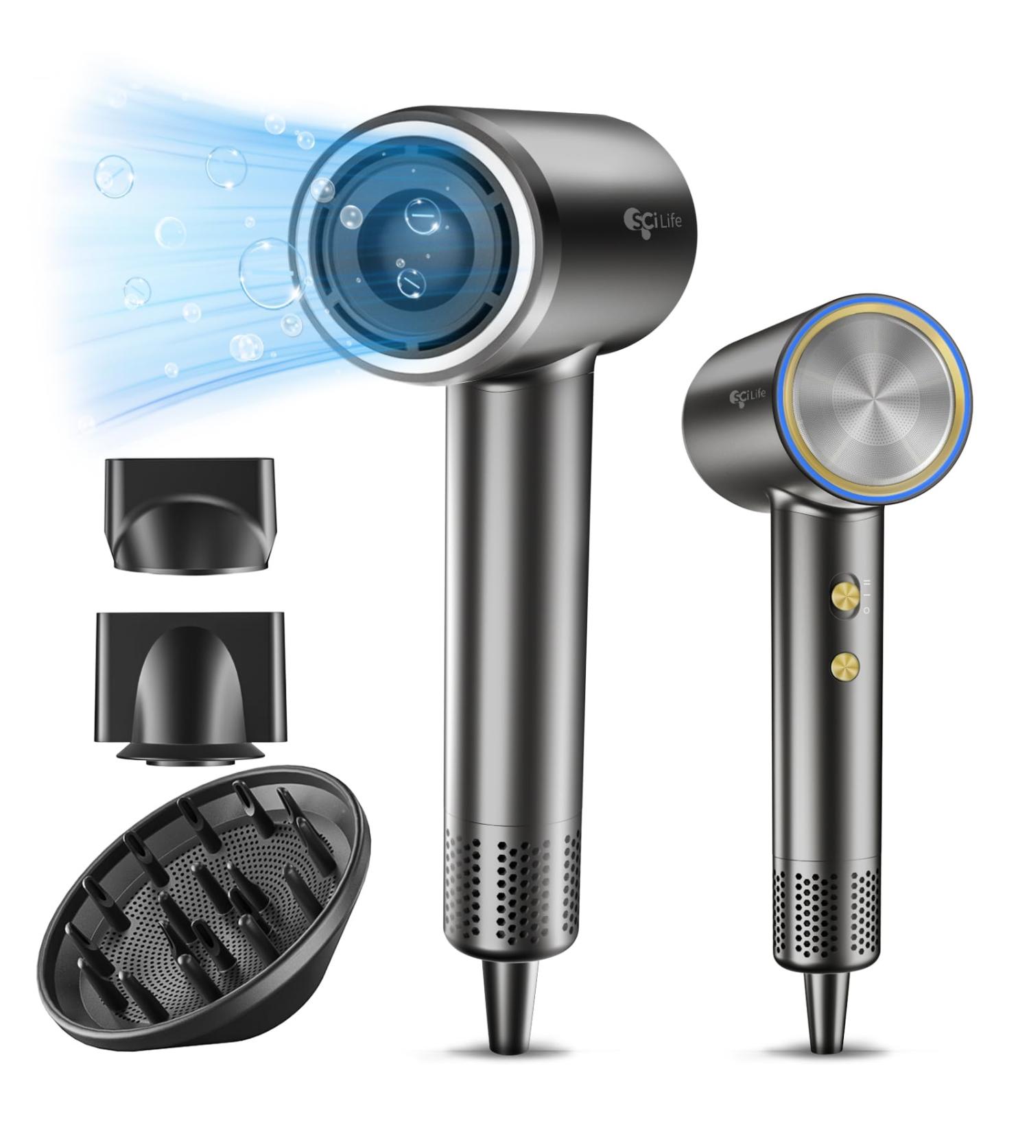 Premium Hair Dryer with Diffuser - 110 000 RPM Ionic Blow Dryer | Fast Drying Low Noise 1400W Thermo-Control with Magnetic Nozzle | Ideal for Home & Travel - Buy Online on GoSupps.com