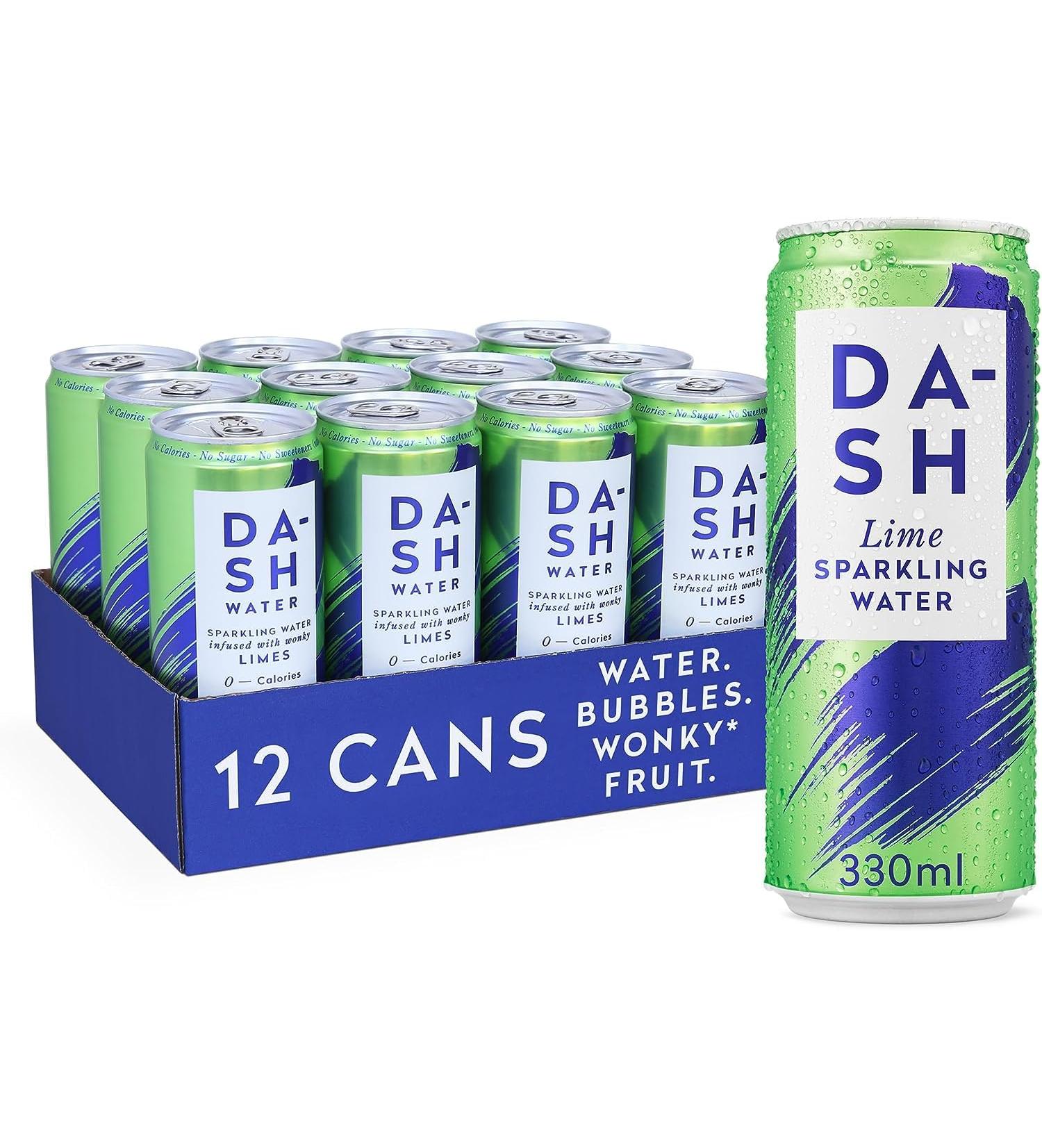 Dash Water Lime - 12 x Lime Flavoured Sparkling Spring Water - NO Sugar NO Sweetener NO Calories - Infused with Wonky Fruit (12 x 330ml cans) Lime 330 ml (Pack of 12) - Buy Online on GoSupps.com