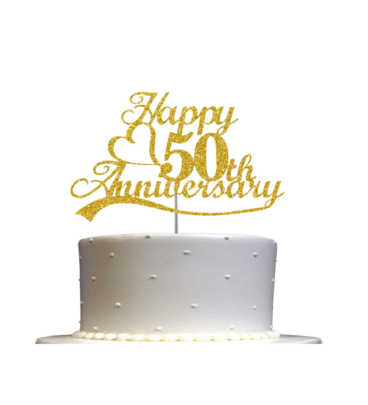 50th Anniversary Cake Topper Gold Glitter | Premium Quality Double Sided Acrylic Stick | Made in USA - Buy Online on GoSupps.com