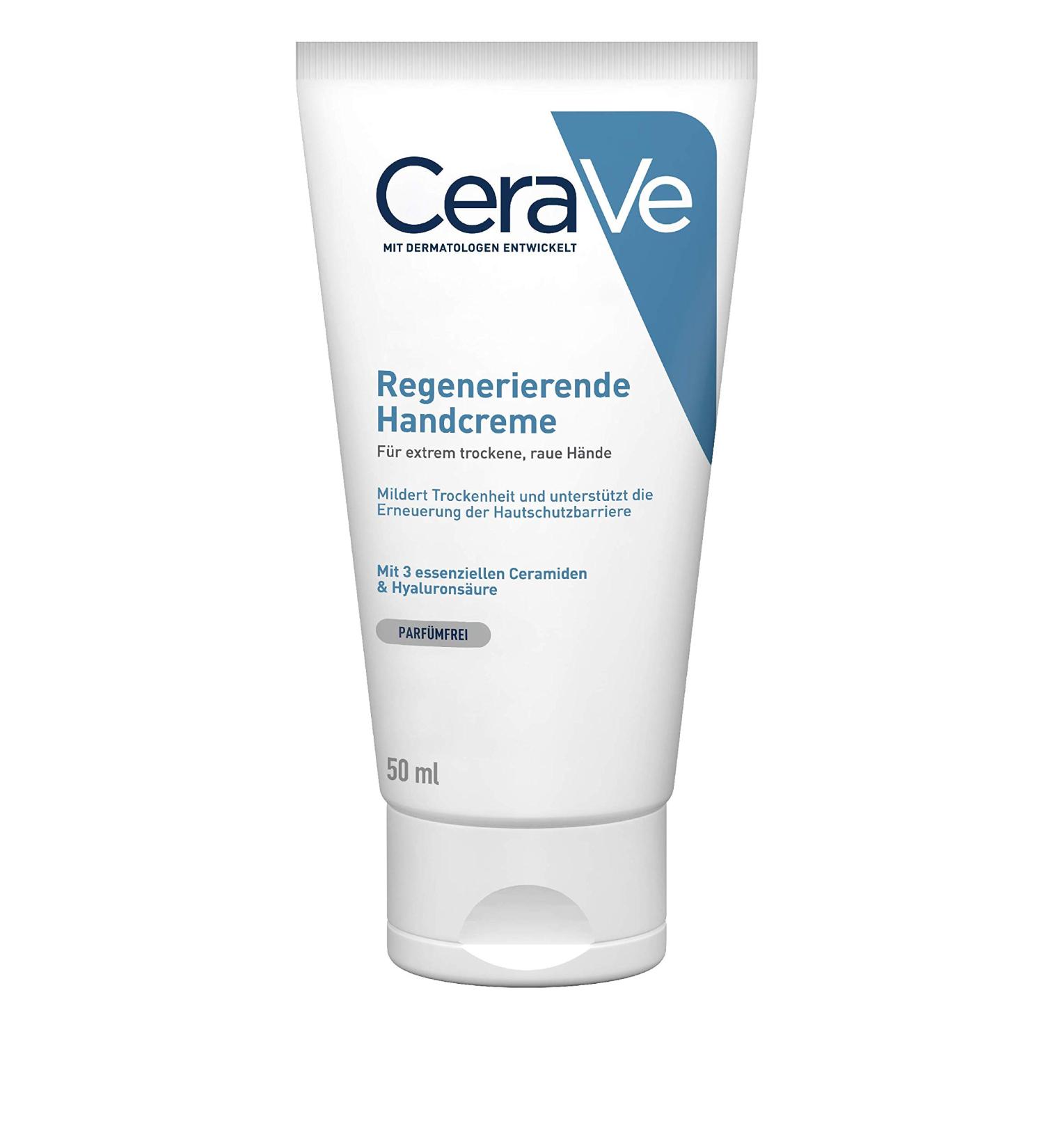 Cerave Regenerating Hand Cream for Extremely Dry Hands | 50ml & 10ml (5-Pack) | Hydrating Ceramides & Hyaluronic Acid - Buy Online on GoSupps.com