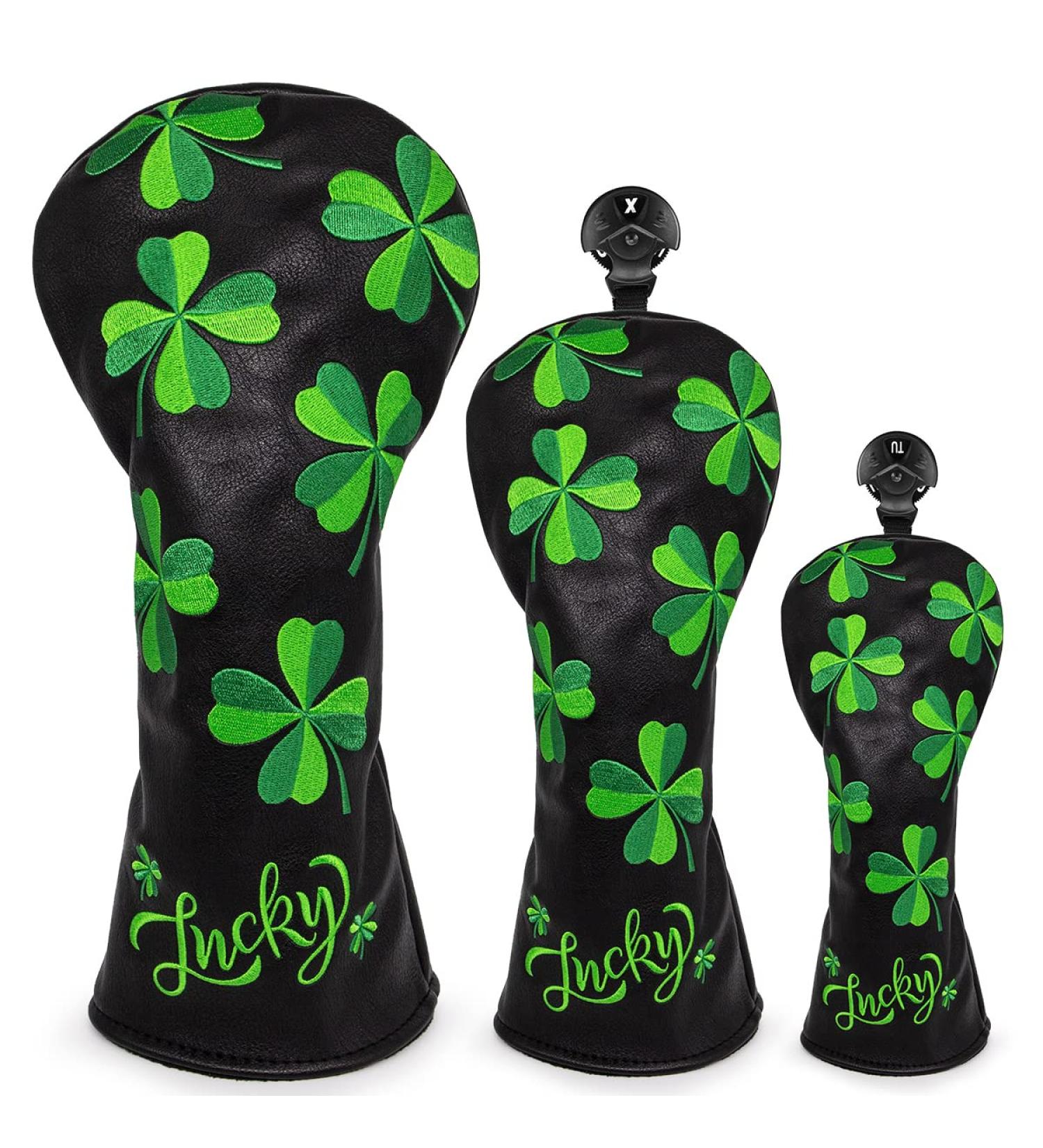 Lucky Clover Golf Club Headcover Set - Magnetic Closure, Premium Leather, Elegant Embroidery - Driver, Fairway Wood, Hybrid, Blade, Mallet Putter Cover - 3pcs - Buy Online on GoSupps.com