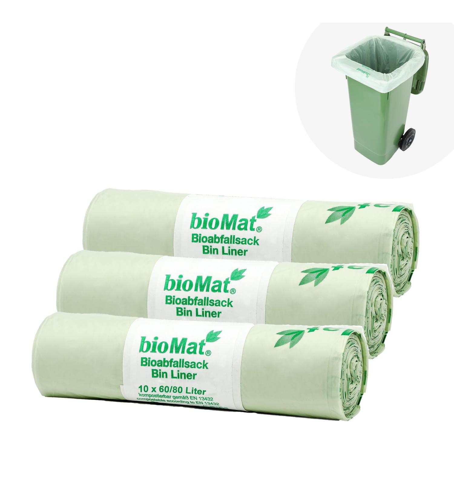Biomat Compostable 80L Garbage Bags - 30 Organic Waste Bags for Bio & Residual Bins | Premium Quality Climate-Neutral Made in Germany (3-Pack) - Buy Online on GoSupps.com