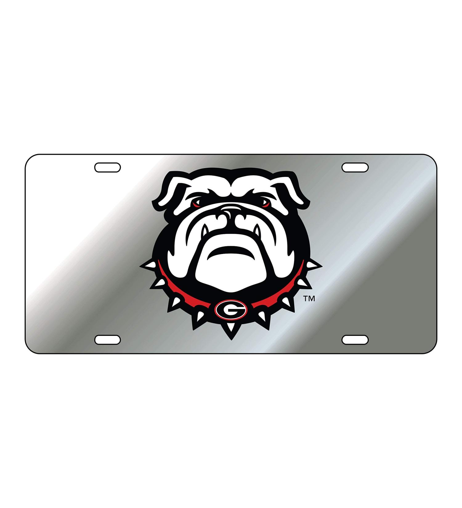 Sports Addiction Georgia Bulldogs New Bulldog Logo Mirror Laser License Plate Tag - Silver Background
