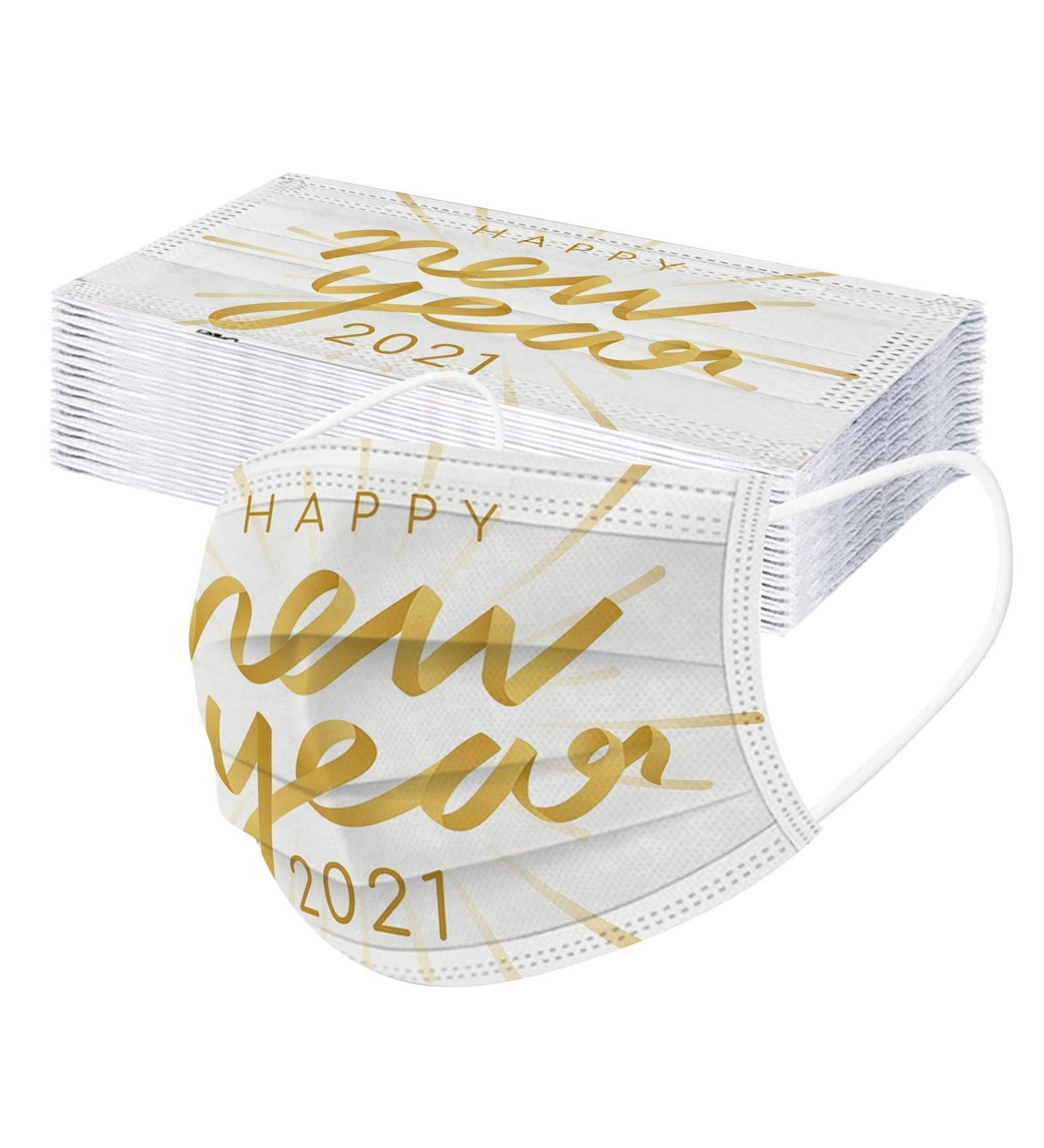 ZQP BEUU 30PCS Happy New Year 2021 Disposable_Face_M sks with a Elastic Earloop for Adult Multiple Pattern Combinations 3-ply Face Facial Protection Pads for Party High Filtration and Ventilation - Buy Online on GoSupps.com