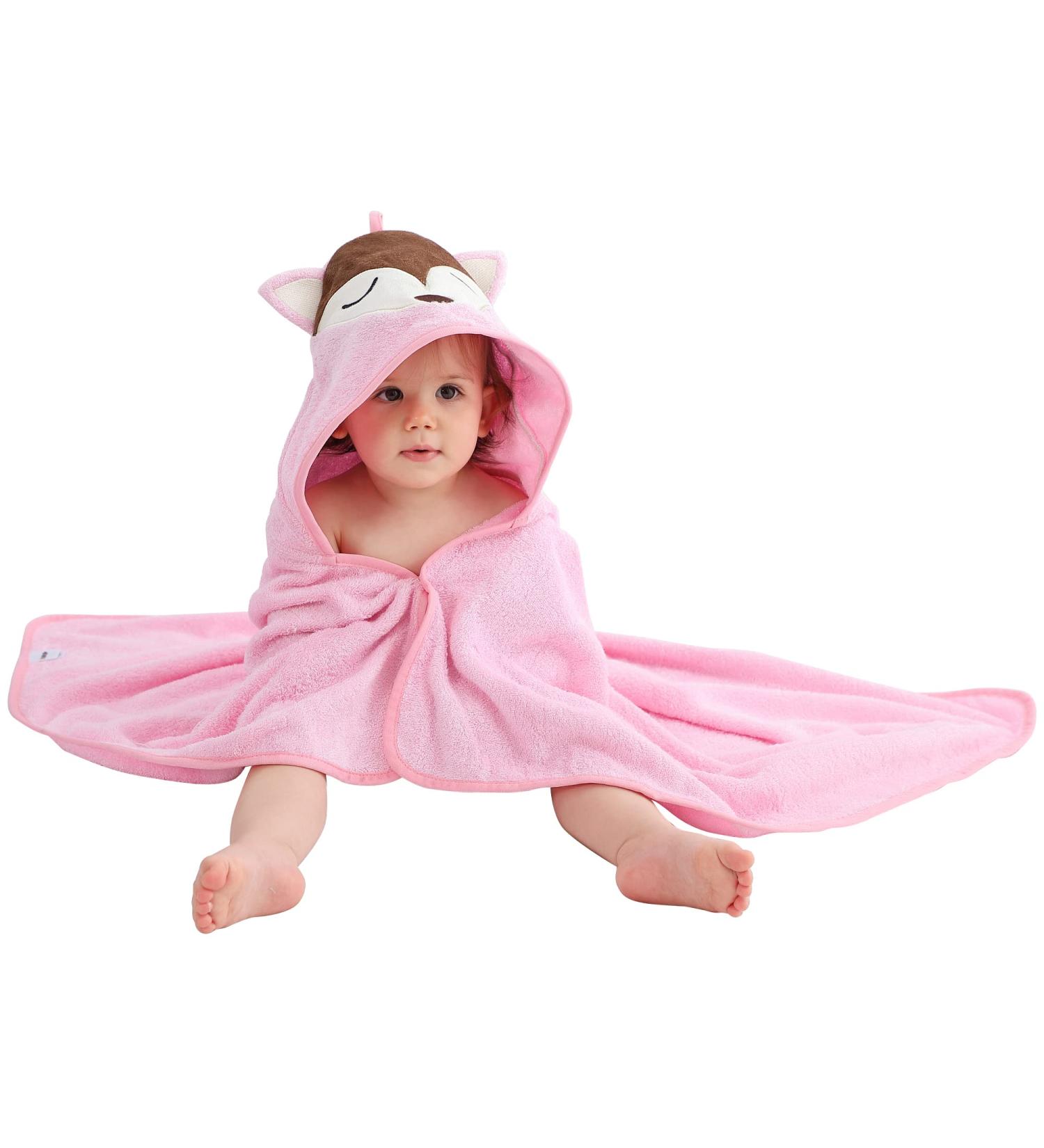 COOKY.D Bamboo Hooded Baby Bath Towel | Toddler Wearable Blanket | Large Size Animal Bathrobe | Pink Fox Design | 75x100cm - Buy Online on GoSupps.com