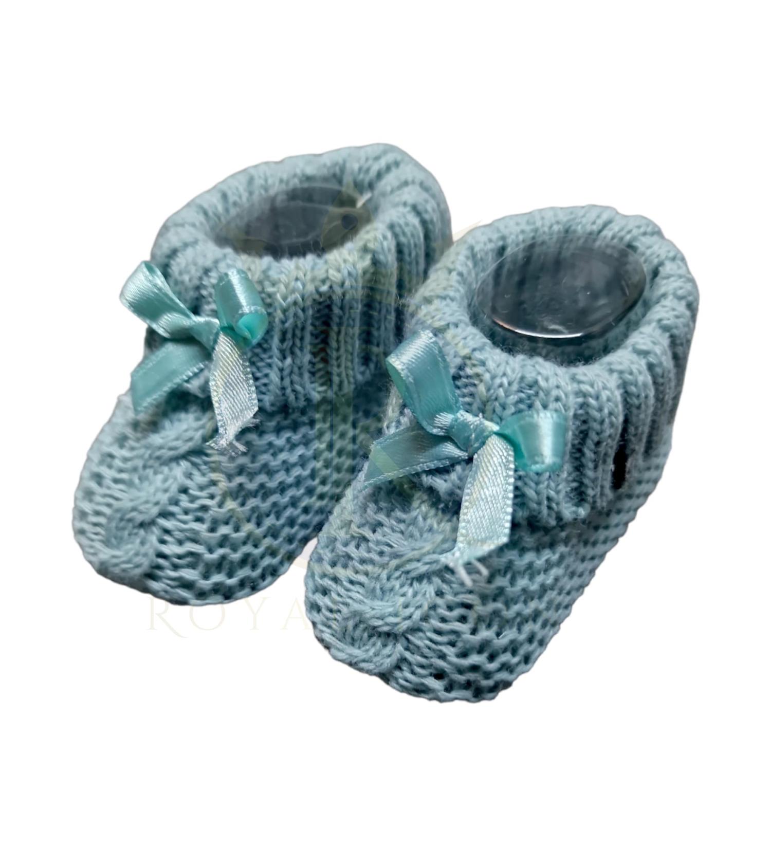 Royal Icon Soft Knitted Baby Booties with Bow for Newborns | 0-3 Months | Blue Green | Ideal for Indoor and Outdoor Use - Buy Online on GoSupps.com