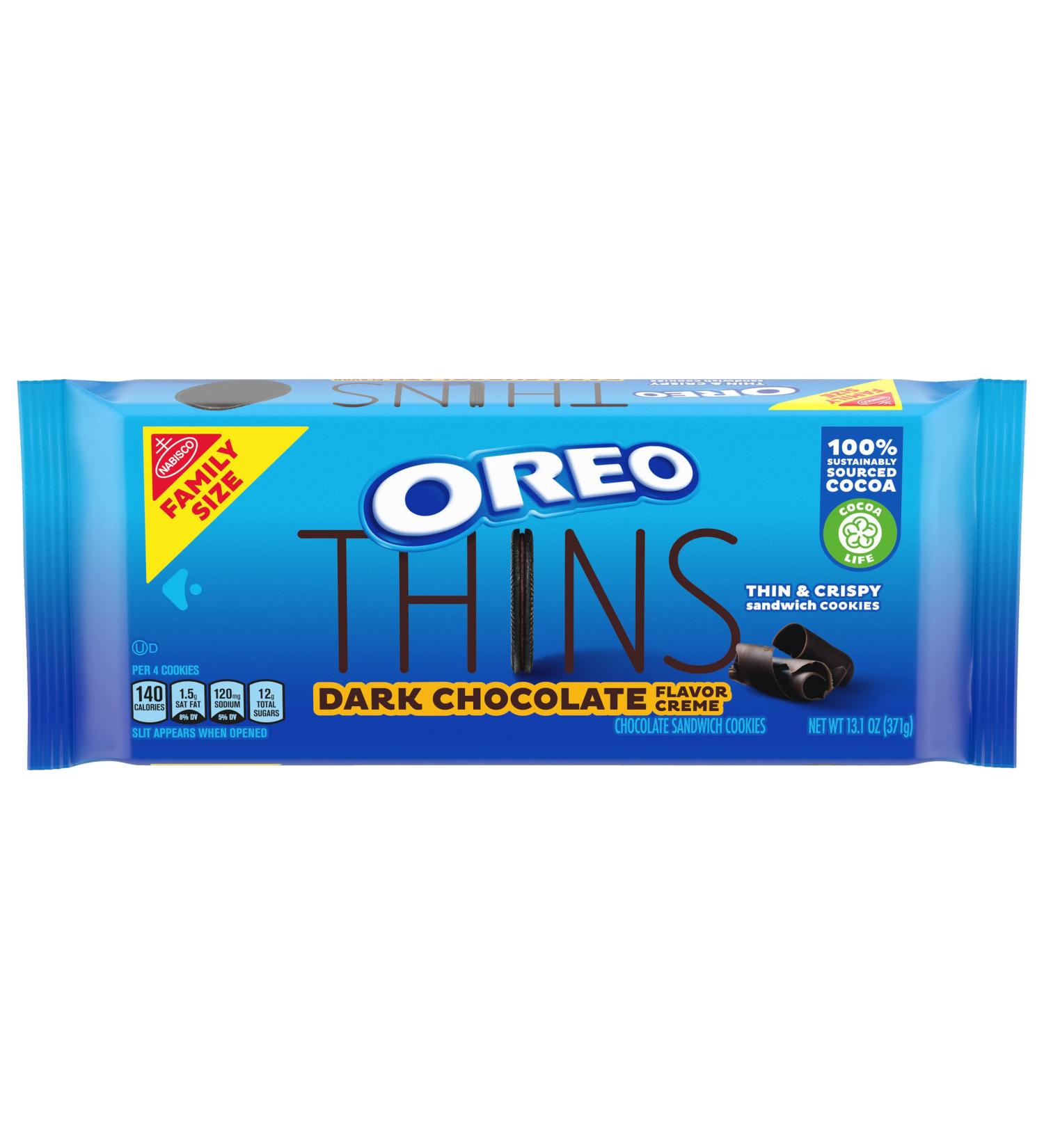 OREO Thins Dark Chocolate Creme Sandwich Cookies - Family Size 13.1 oz - Buy Online on GoSupps.com