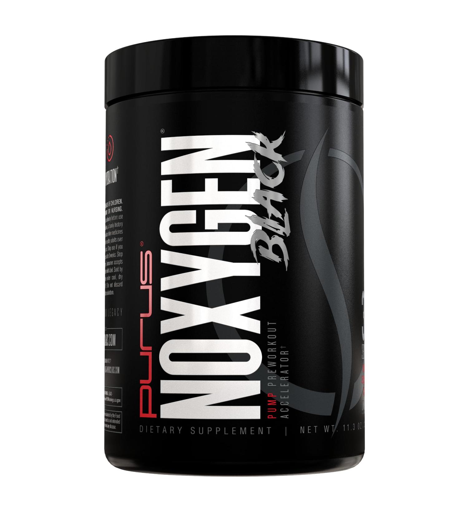Purus Labs NOXygen Black Powder Pre-Workout Accelerator | Nitric Oxide Booster & Oxygen Amplifier | Hydromax Glycerol & NO3-T Nitrates | 30 Servings (Unflavored) - Buy Online on GoSupps.com