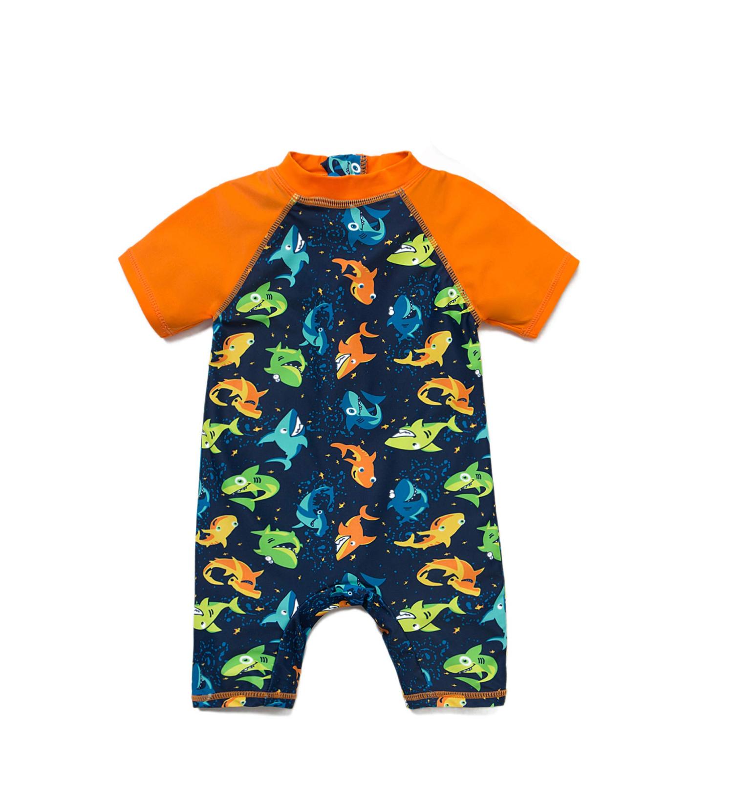 BONVERANO Baby Boys Sunsuit UPF 50+ with Sun Hat | 3 Months | Shark/Orange - Buy Online on GoSupps.com