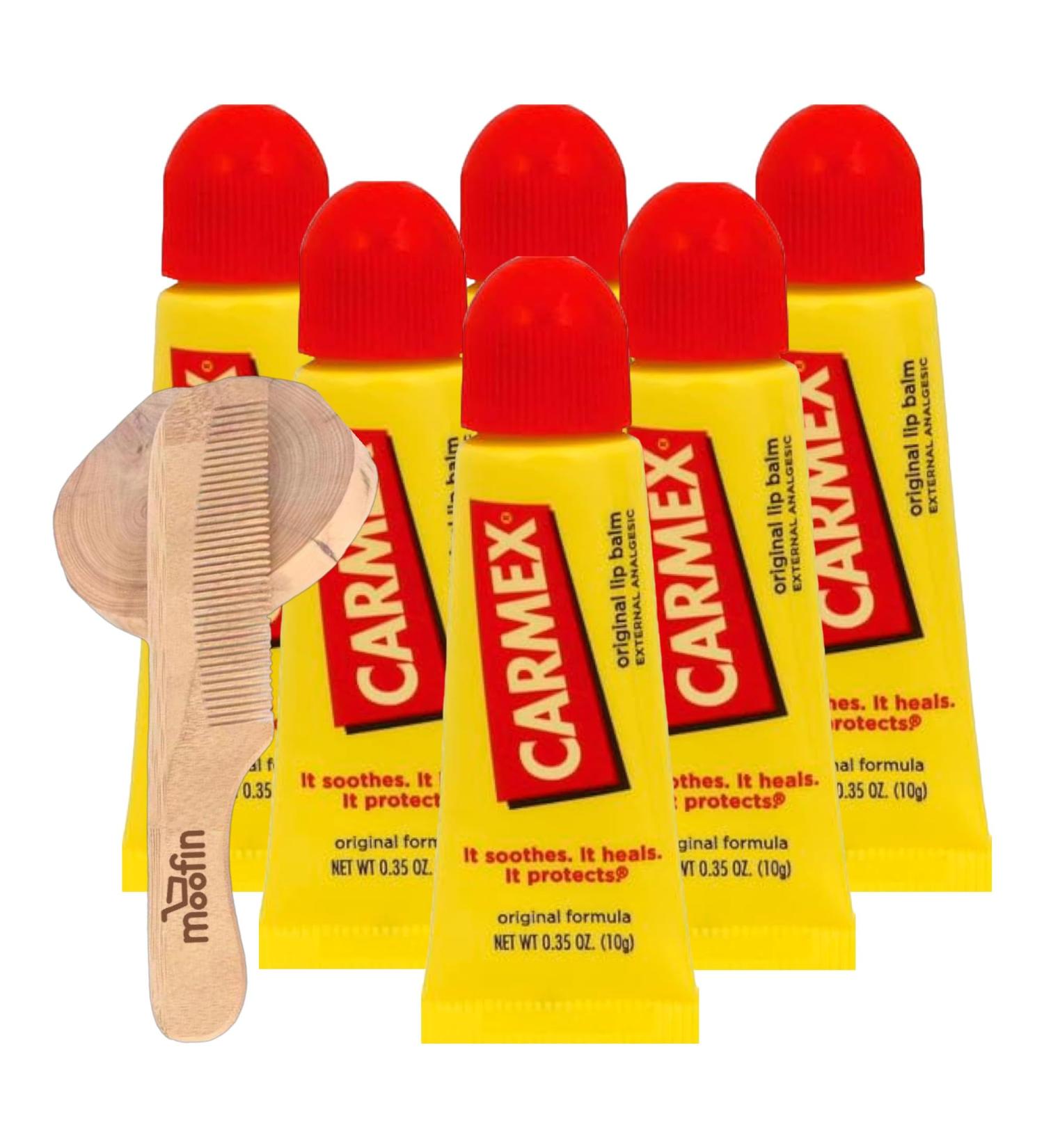 Moisturizing Lip Balm Squeeze Tube | 6-Pack Medicated Lip Balm with Cocoa Butter & Beeswax | Includes Wooden Comb for Dry Lips - Buy Online on GoSupps.com