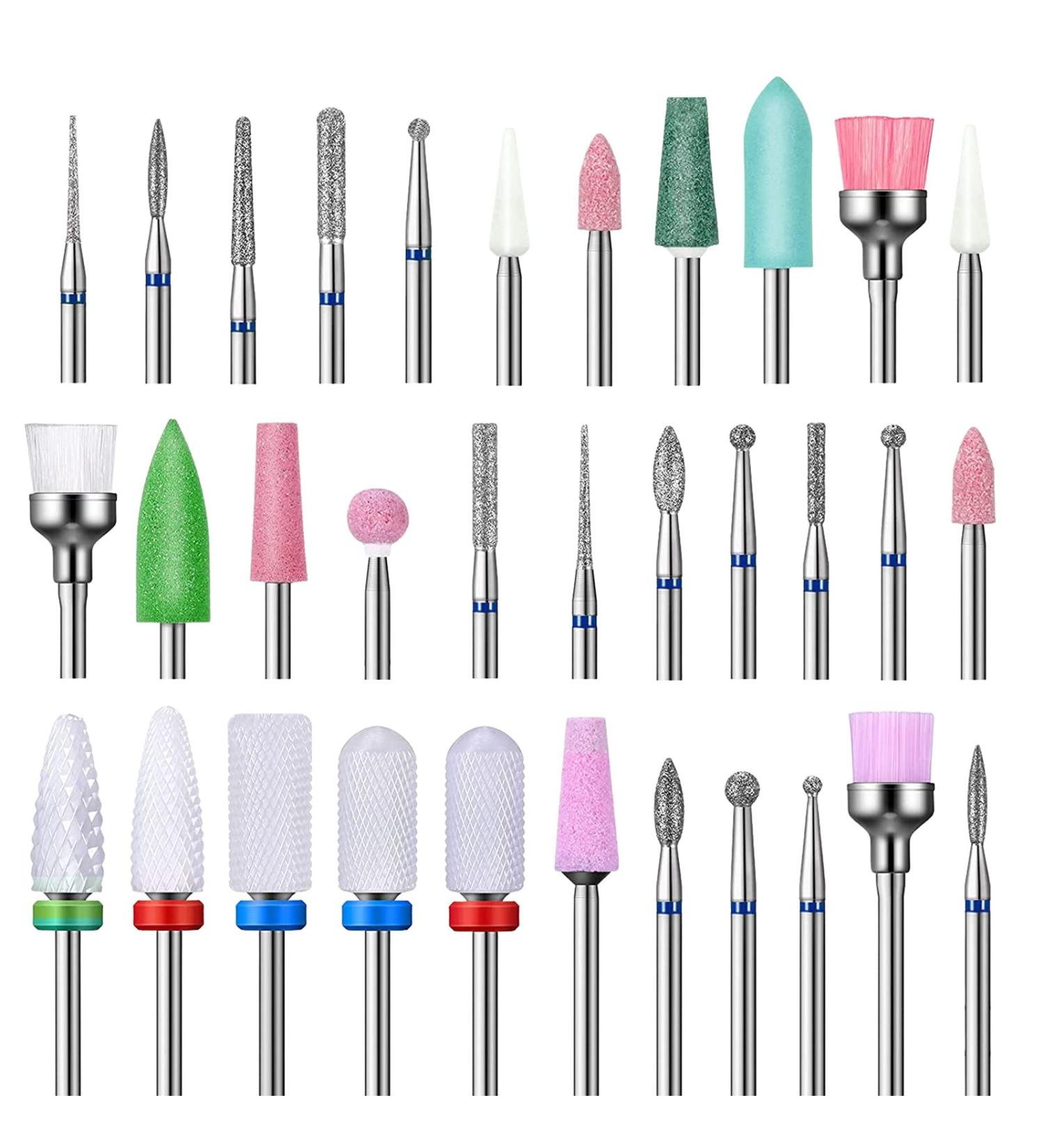 33-Piece Diamond Nail Drill Bit Set with Box - Professional Cuticle Drill Bits for Acrylic Gel Nails - Ceramic Efile Nail Bits for Manicure Pedicure - Home Salon Use - Buy Online on GoSupps.com