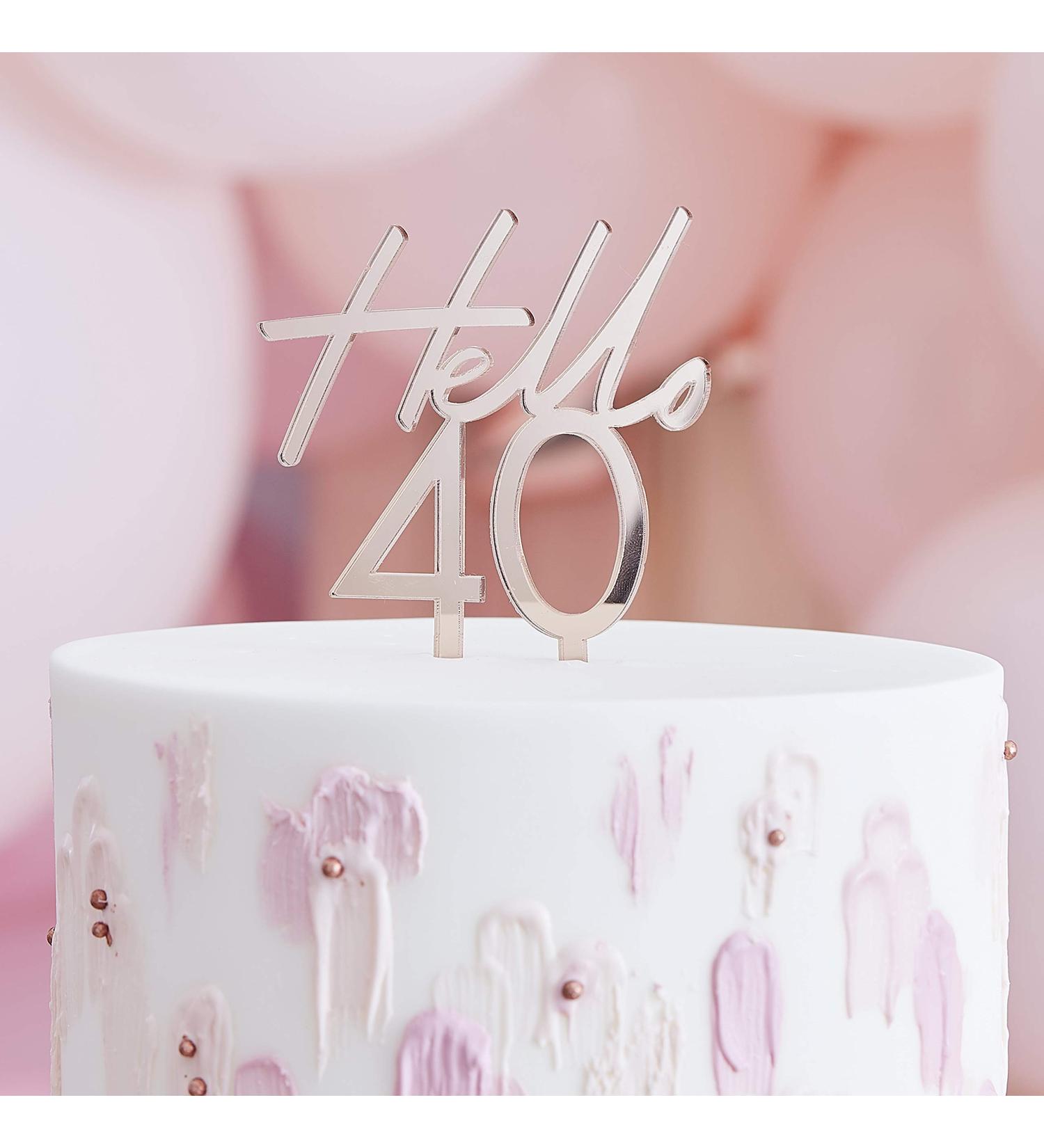 Ginger Ray Rose Gold Acrylic Hello 40 Birthday Cake Milestone Topper