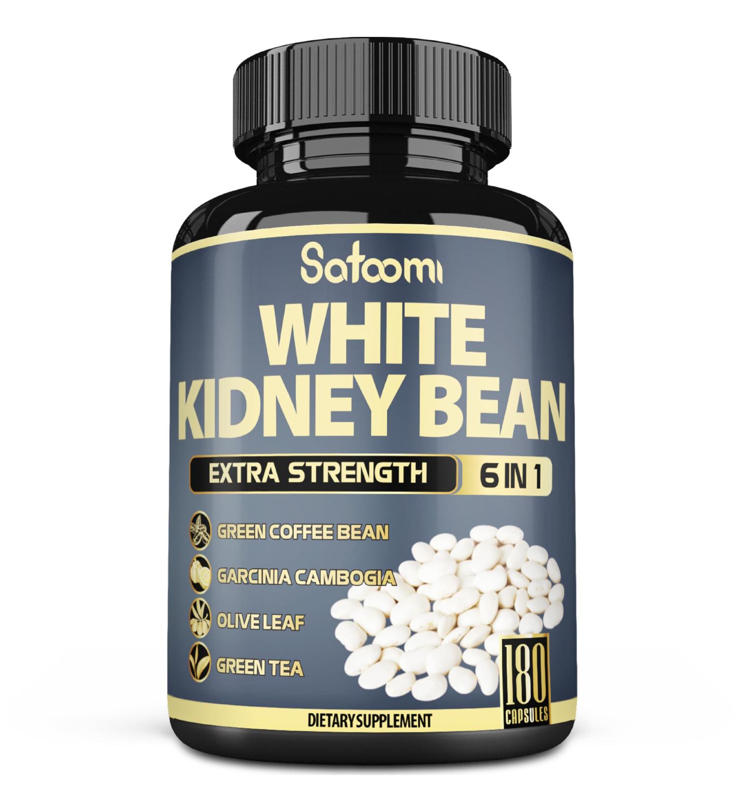 Satoomi 6in1 White Kidney Bean Extract Capsules - 6 Month Supply - Extra Blend with Olive Leaf, Green Coffee Bean & Green Tea - 180 Counts - Buy Online on GoSupps.com