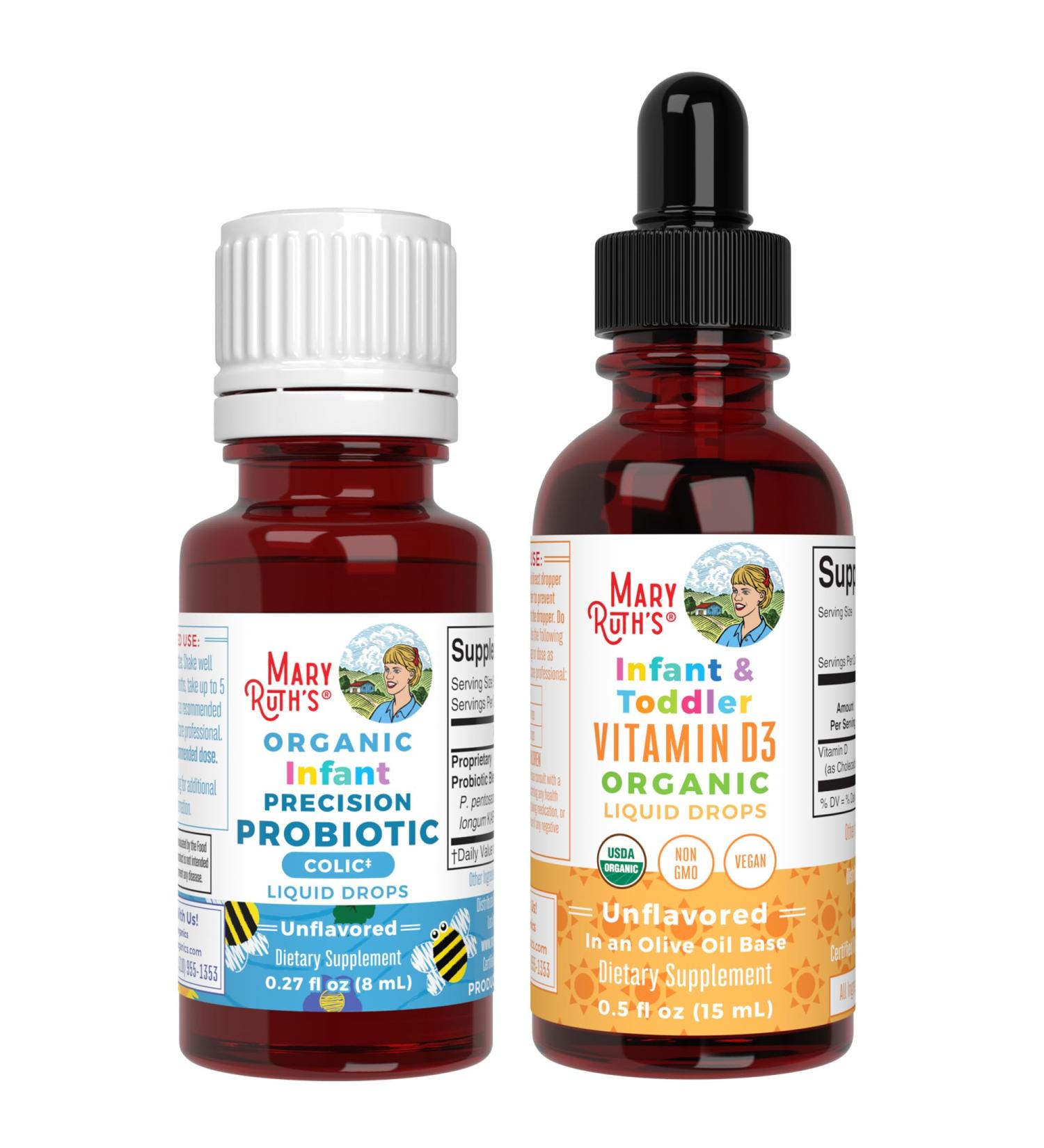 MaryRuth Organics Infant Precision Probiotics Colic & Vitamin D3 Drops | USDA Organic Clean Label Project Verified | Vitamins for Immune Support & Overall Wellness | Vegan Non-GMO Gluten Free - Buy Online on GoSupps.com
