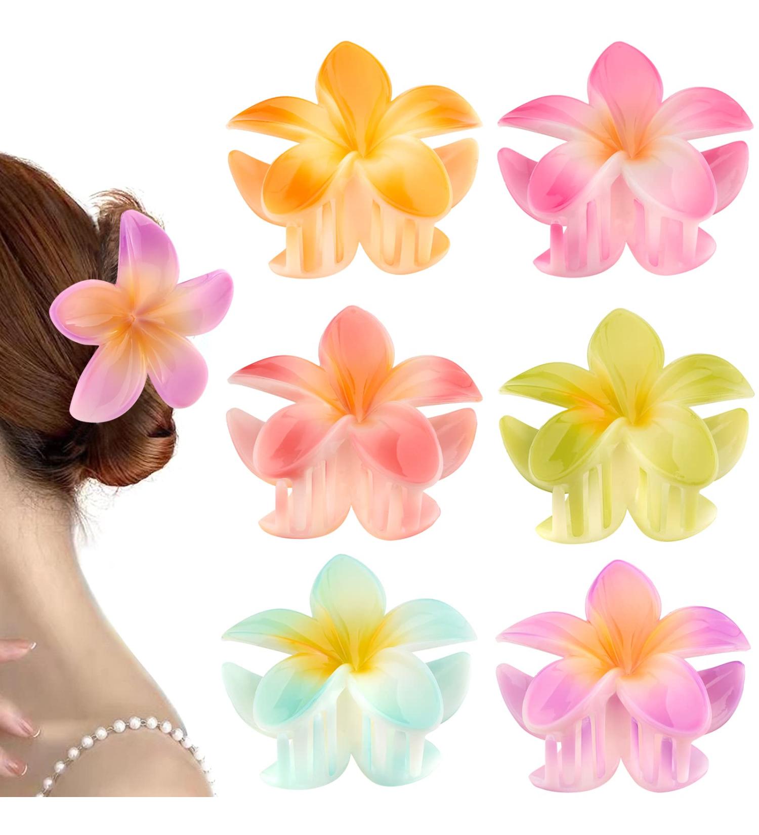 6 Pack Large Hawaiian Flower Hair Claw Clips for Women - Strong Hold Hair Accessories for Thin Thick Curly Hair - 90's Style Jaw Clip - Buy Online on GoSupps.com