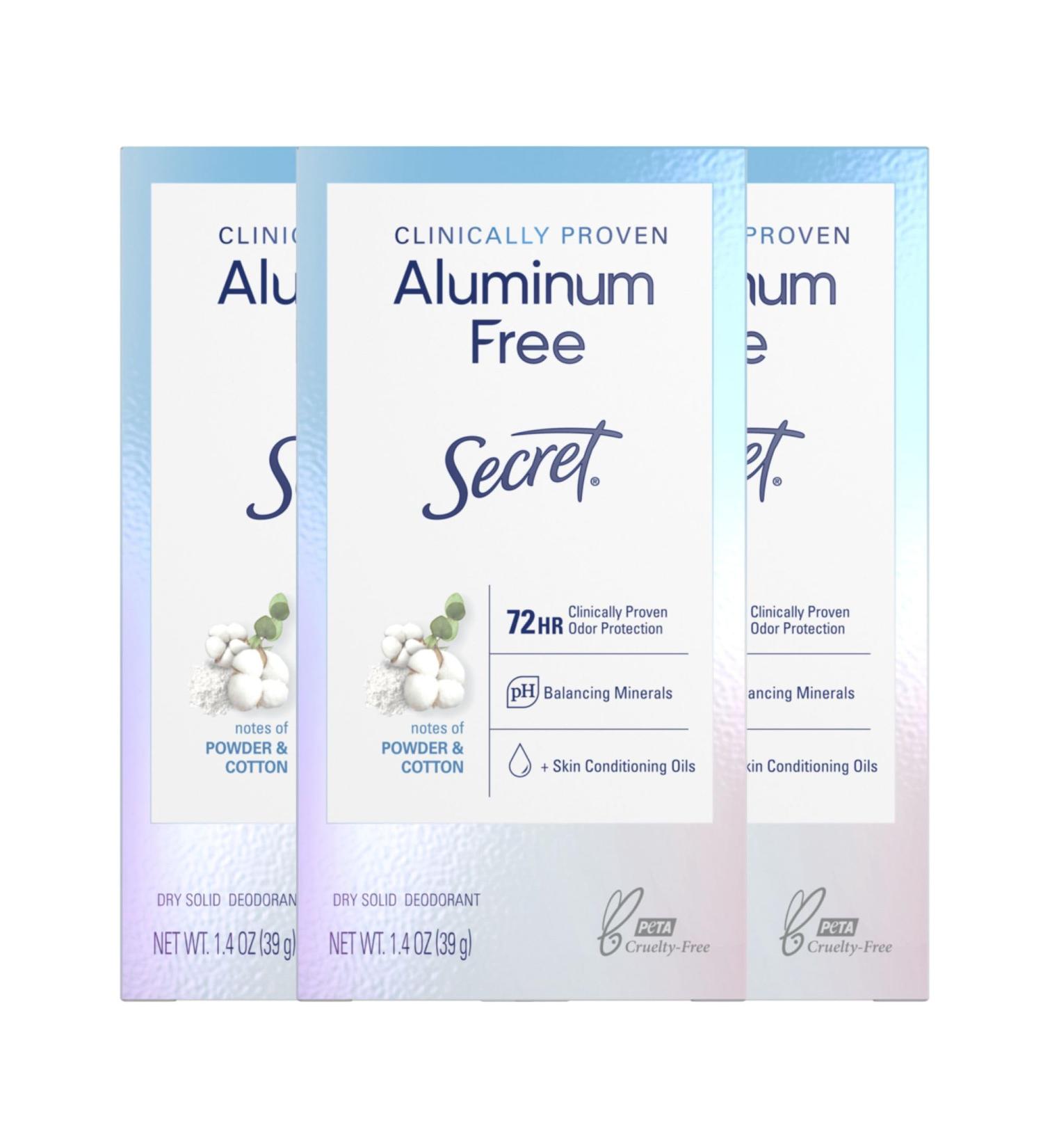 Secret Clinically Proven Aluminum Free Deodorant for Women Powder Cotton Scent 1.4 oz (Pack of 3) Powder Cotton 1.4 Ounce (Pack of 3) - Buy Online on GoSupps.com